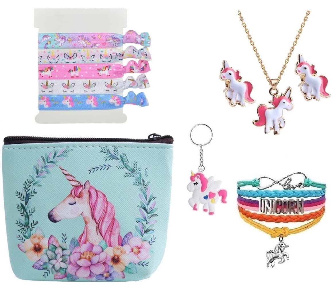 Fanovo Unicorn Gifts - Necklace/Bracelet/Earring/Mini Bag/Hair Ties/Keychain 11 PCS