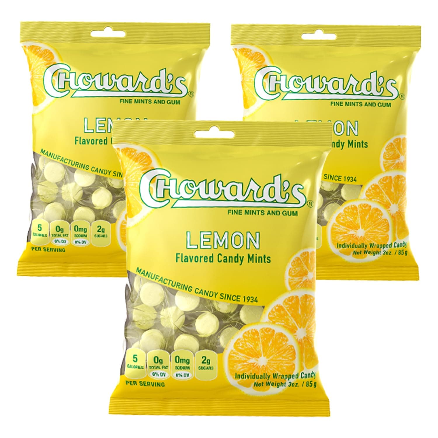 3oz Lemon Candy Bags 3 Pack | 49 Pieces Individually Wrapped Candy Mints | Nostalgic Lemon Candy Bags | Perfect for Snacks in Lunchboxes, Pockets, Goodie Bags, and Birthday Parties