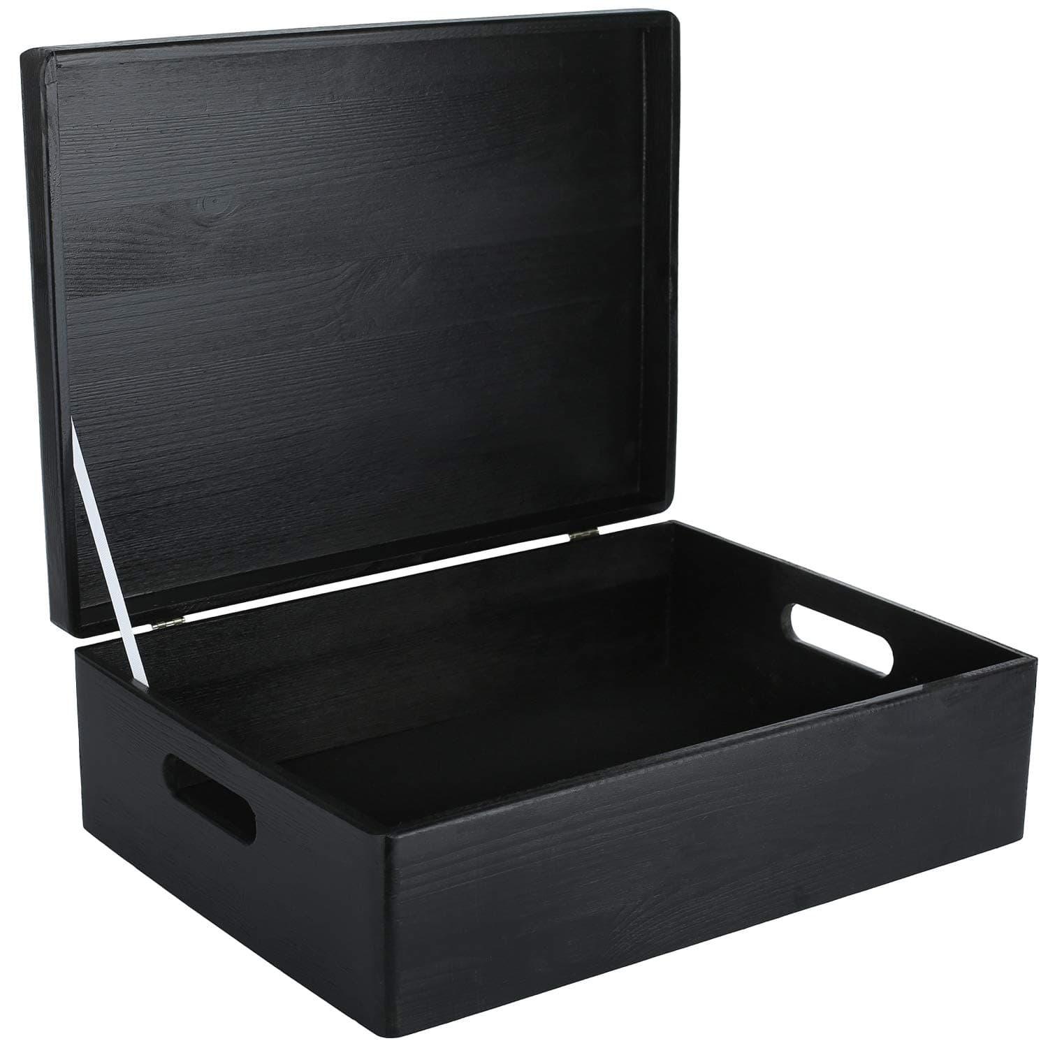 Creative Deco XL Black Wooden Box Storage with Hinged Lid | 15.8x11.8x5.5in (+-0.5) | Keepsake with Handles | Gift Box for Tool Dog Toy Kitchen Storage | Wood Chest Trunk