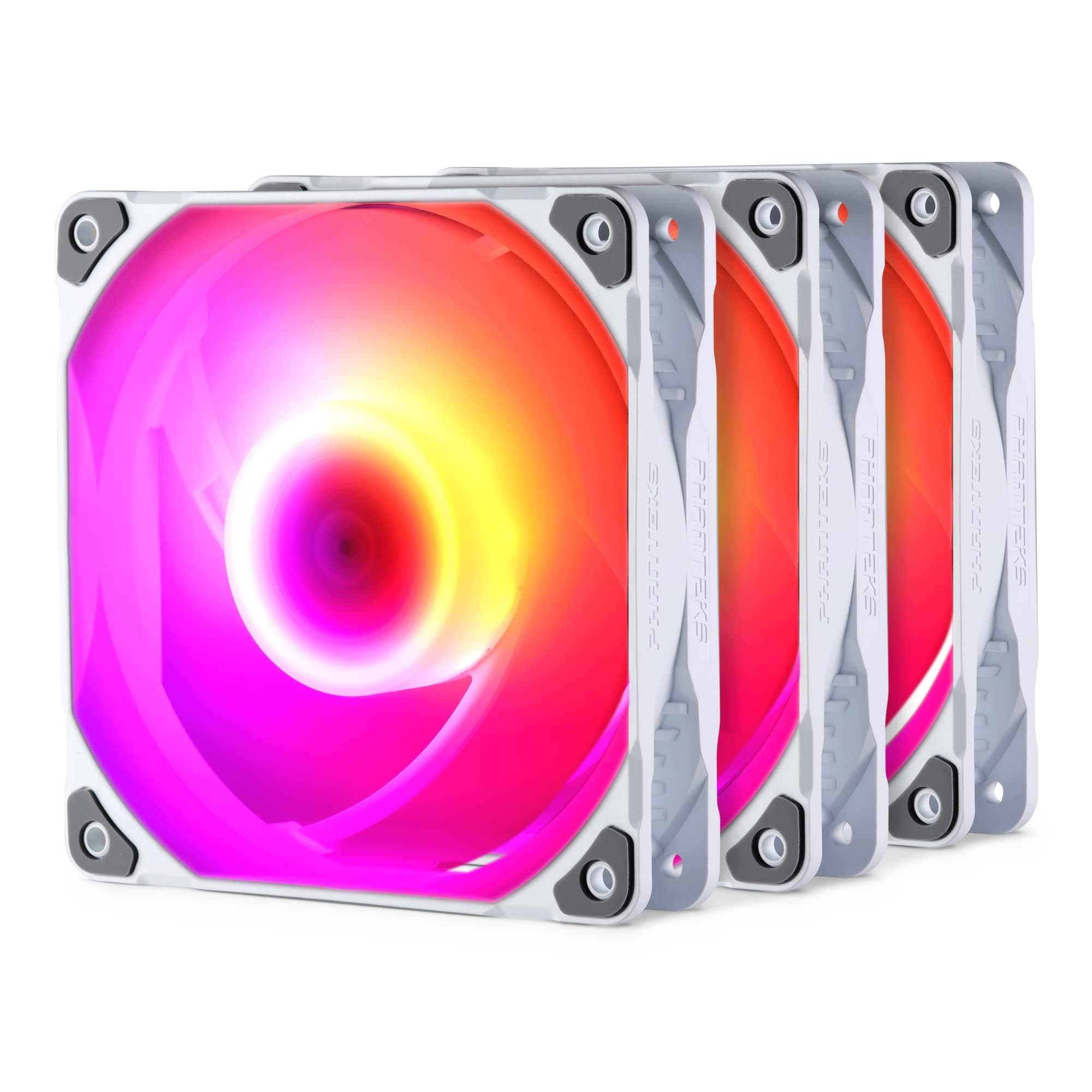 (PH-F140SK_DRGB_PWM_WT01_3P) SK140 DRGB PWM Fan 3Pack – 3X 140mm Fan, high Airflow Nine-Blade Design, DRGB Lighting, Rubber dampening washers - White