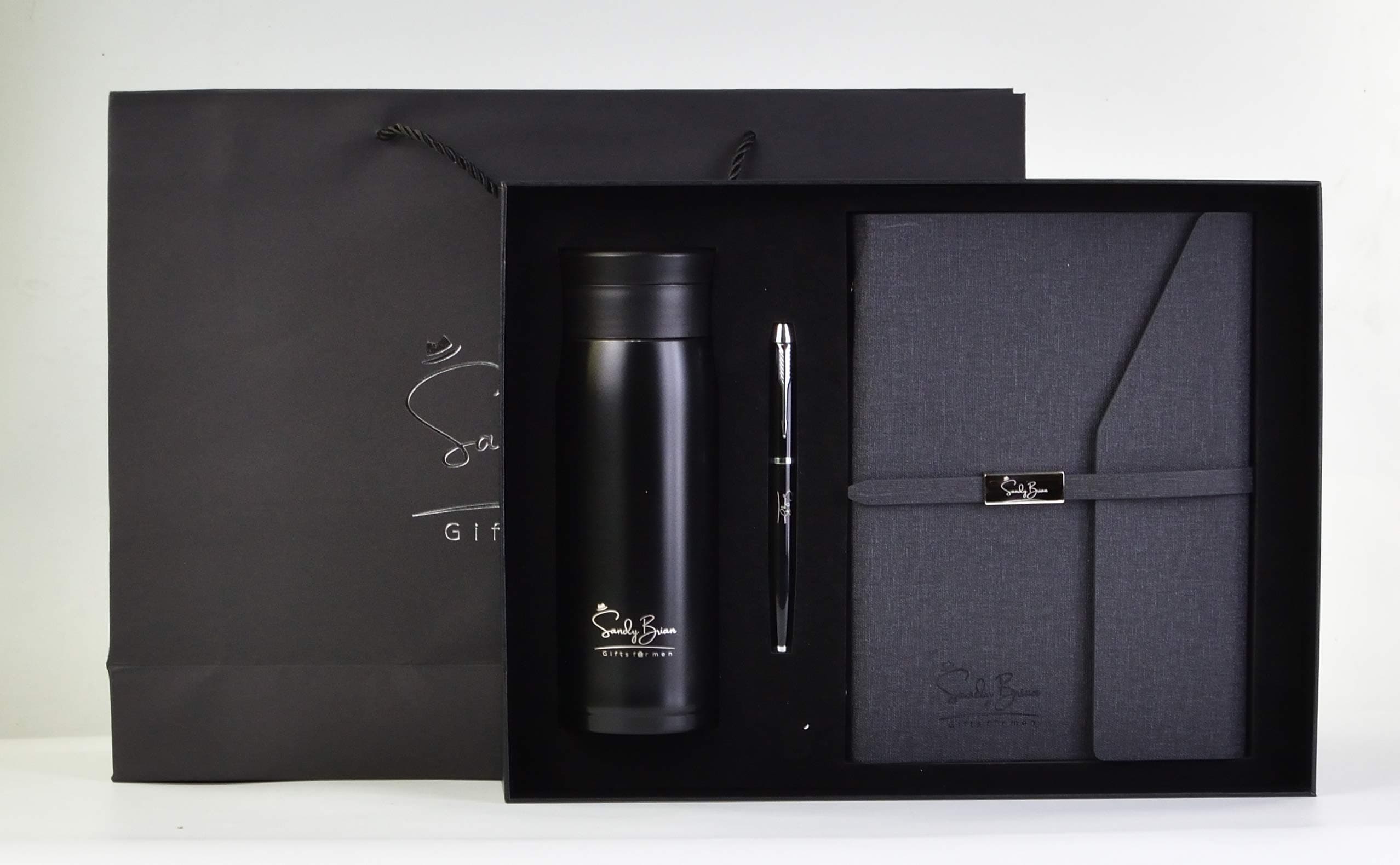 Gift Set, Men’s, SandyBrian, Gifts for Men, Thermos Flask, Cup, Travel Mug, A5 Notebook, Diary, Pen, Gift for Men, Gift Set for Him, Gifts for Dad, Fathers' Day, Wedding, Birthday, Christmas Present