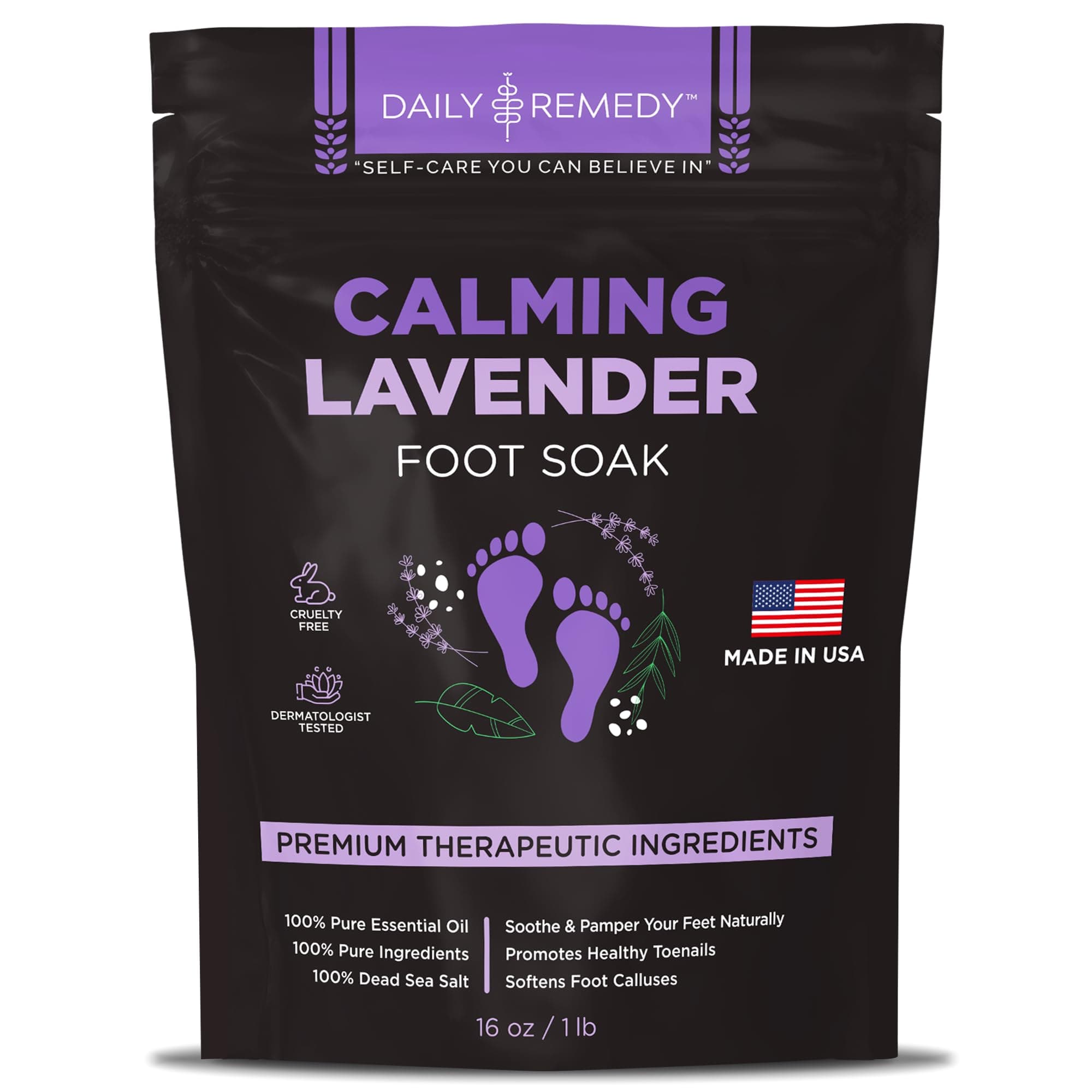 Calming Lavender Foot Soak with Epsom Salt, Made in USA, Foot Soak Soothes Tired Feet, Athletes Foot, Stubborn Foot Odor, Softens Calluses & Helps Treat Toenail, 16 oz 1 lb