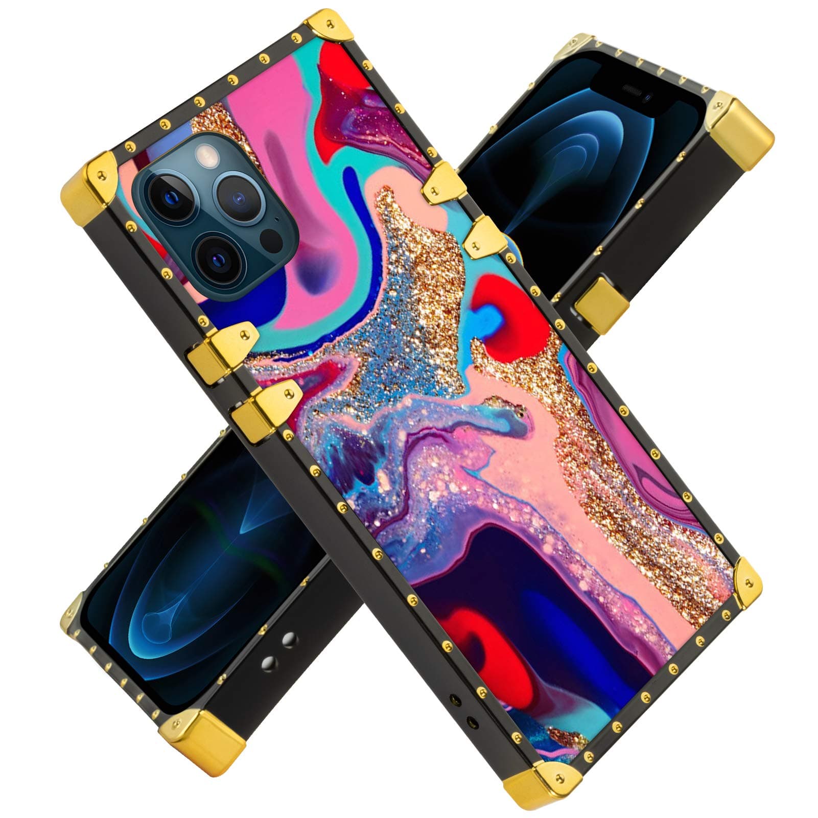 Fiyart iPhone 12 PRO MAX 6.7 INCH 2020 Case Marble Pattern Luxury Square Soft TPU and Hard PC Back Stylish Retro Cover