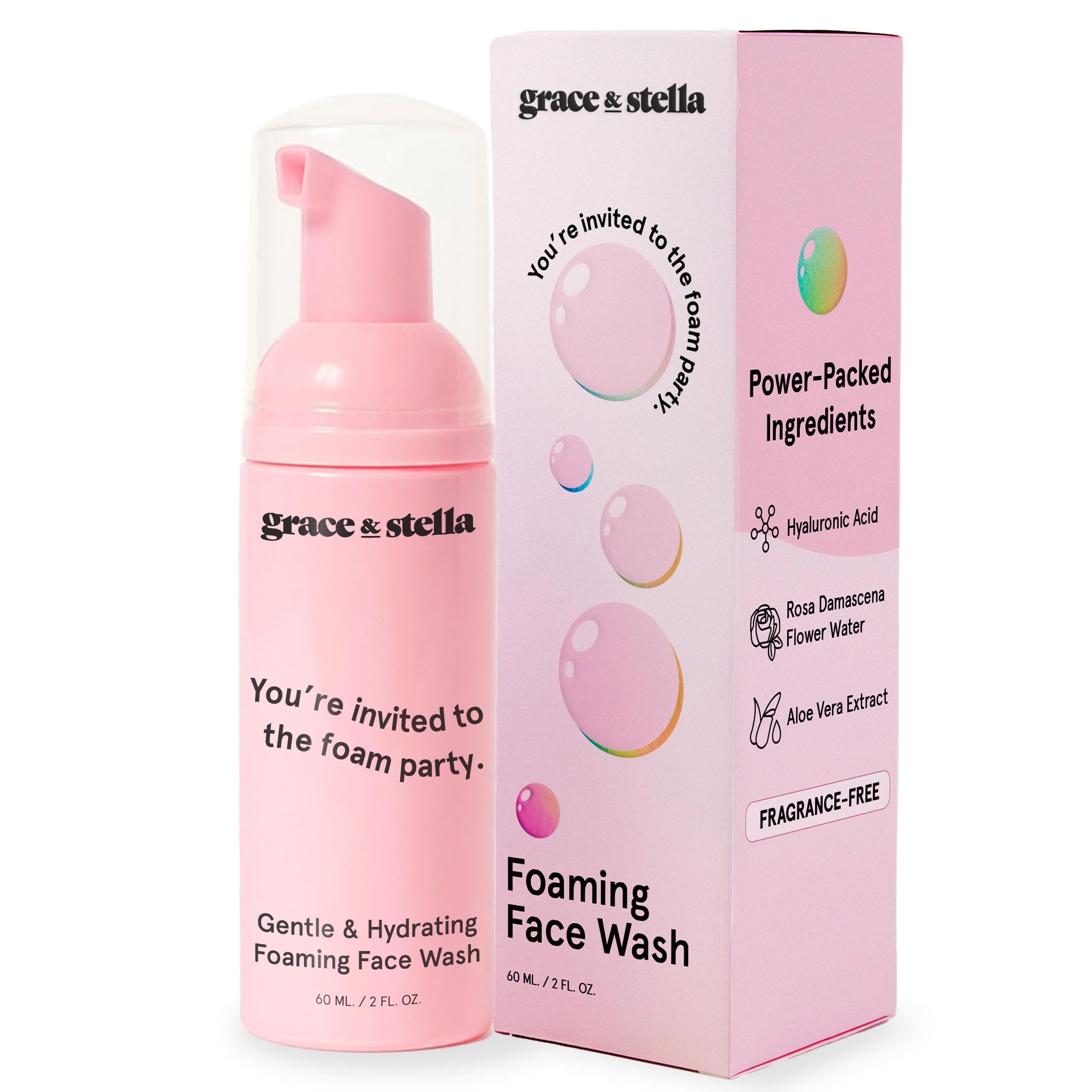 Award Winning Travel Face Wash (60ml) Hydrating & Gentle Foaming Facial Cleanser with Hyaluronic Acid, Rose Water, Aloe Vera - Moisturizing Cleansing Foam for Normal to Very Dry Skin