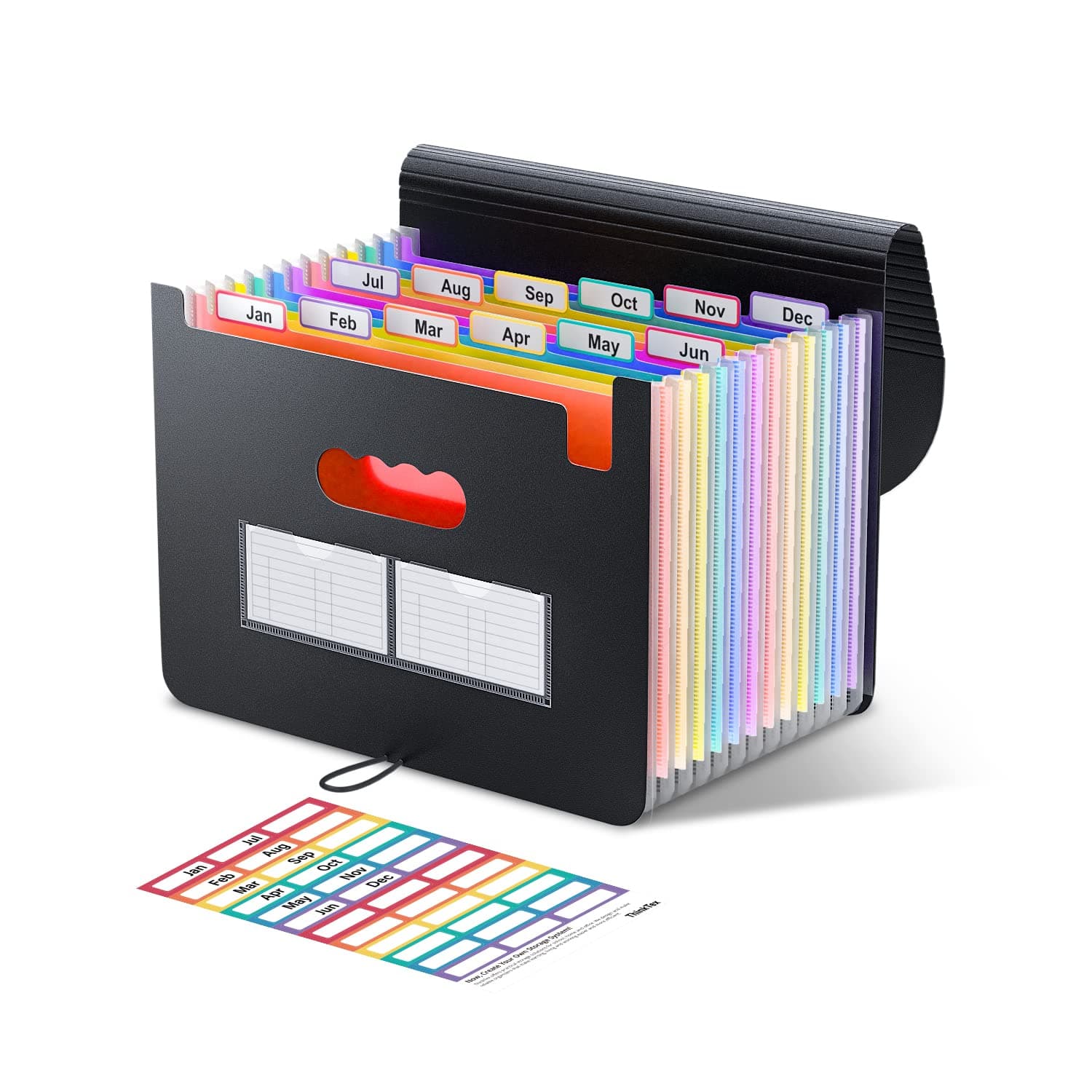 ThinkTex Expanding File Folder 12 Pockets Accordion File Organizer/Portable Expandable Plastic Filing Box, Accordion Bill/Paper/Document/Receipt Organizer Folders with Colored Tabs(A4/Letter Size)