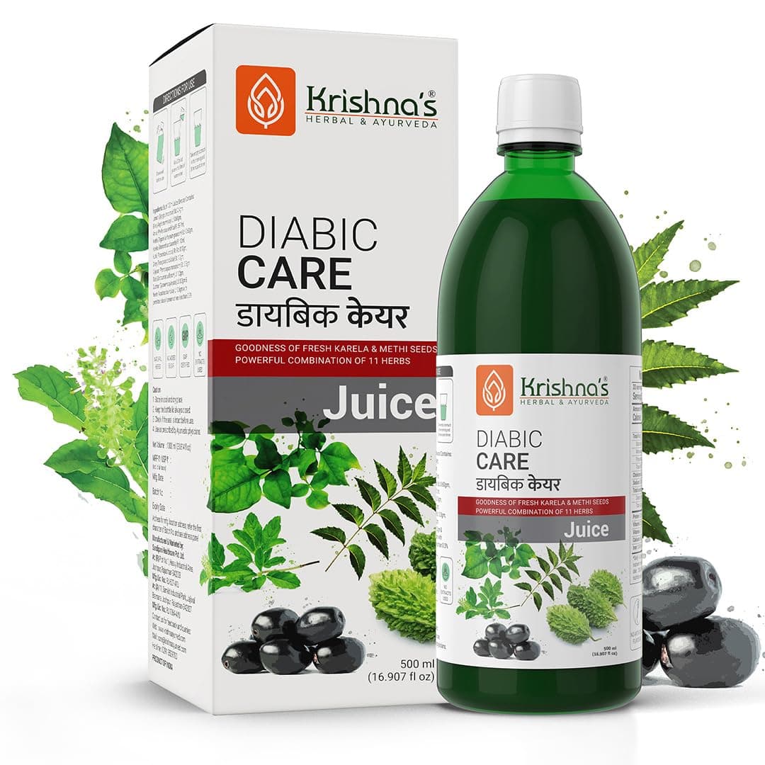 Krishna's Herbal & Ayurveda Diabic Care Juice, Contains Karela Jamun Neem Amla, Sugar Free, Helps in High Cholesterol, Heart Health, Health Drink, Made in India – 500 ml (Pack of 1)
