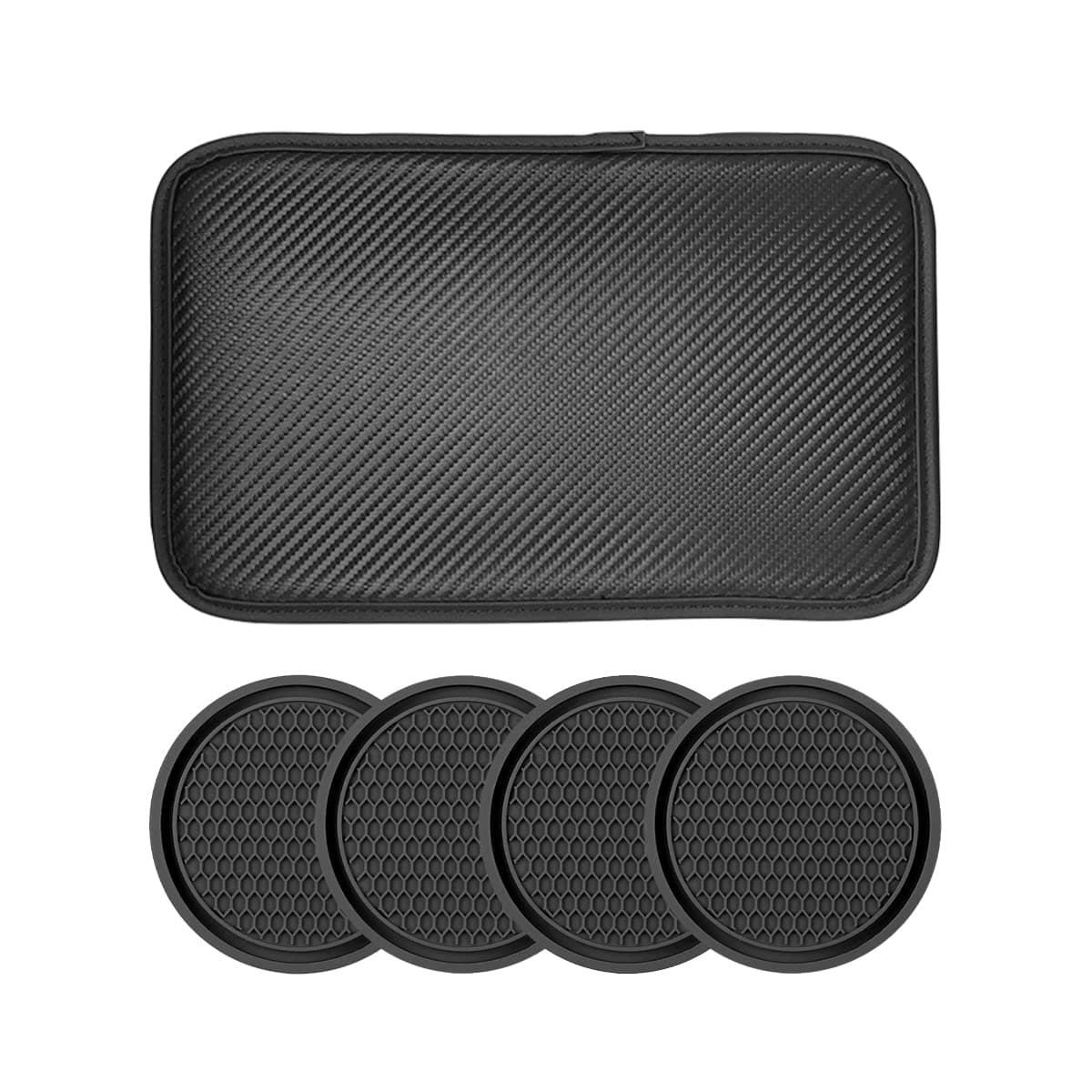 Auto Leather Center Console Cushion Pad, Waterproof Car Armrest Seat Box Cover with 4PCS Car Coasters for Cup Holder, Interior Protection Accessories for Most Cars, Vehicles, SUVs