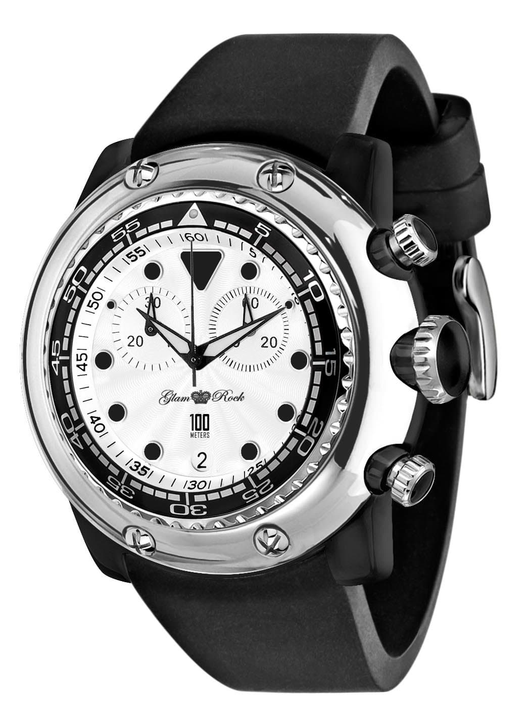 Glam Rock Unisex Quartz Watch with White Dial Analogue Display and Silicone Bracelet 0.96.2419