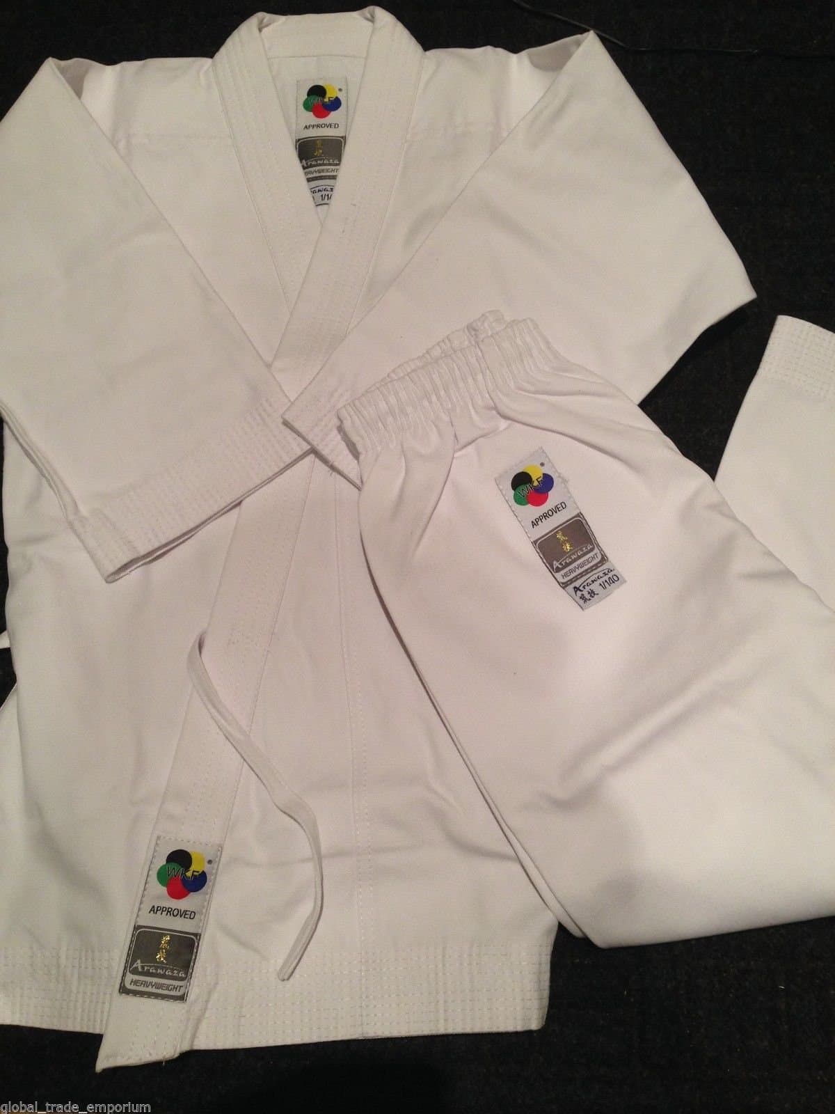 Arawaza - Supplied exclusively by Global Trade Emporium NEW ARAWAZA WHITE KIDS WKF KARATE SUIT GI UNIFORM HEAVYWEIGHT 12oz