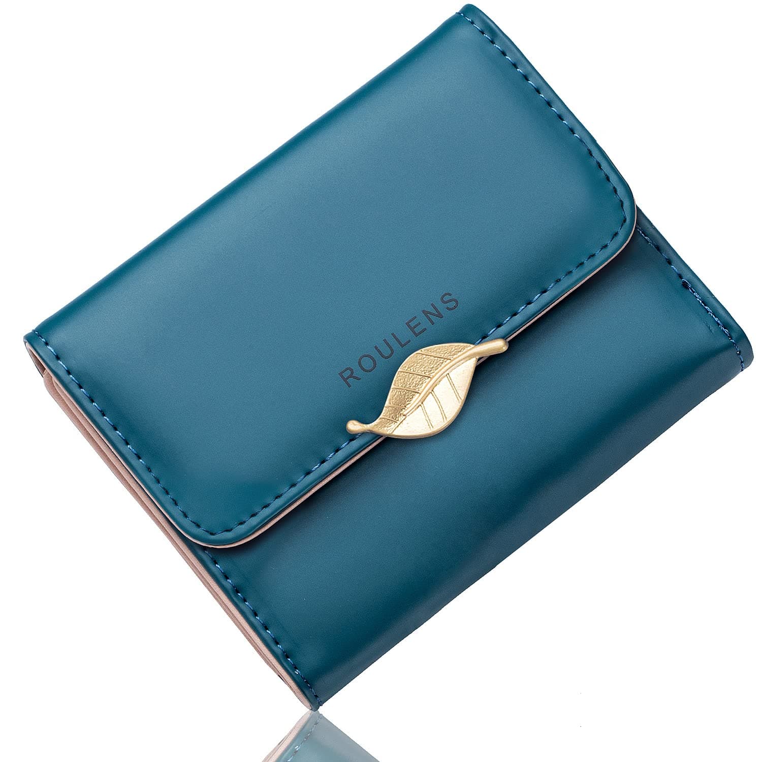 Roulens Wallet for Women RFID Blocking PU Leather Leaf Pendant Card Holder Phone Checkbook Organizer Zipper Coin Purse