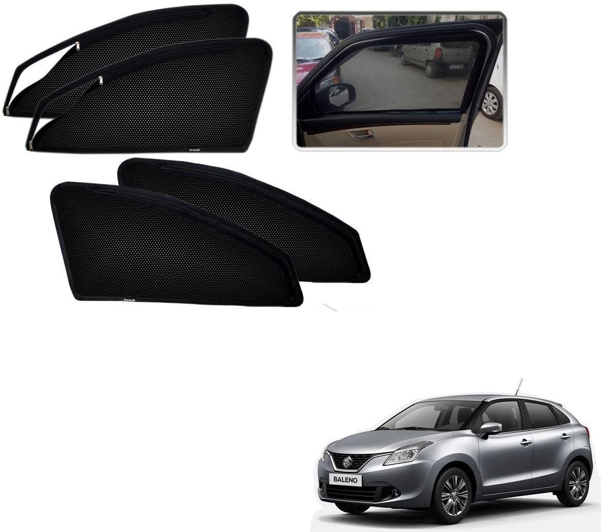Kozdiko Zipper Magnetic Car Sunshades Curtain Set of 4 Pcs Black Color for Maruti Suzuki Baleno Nexa