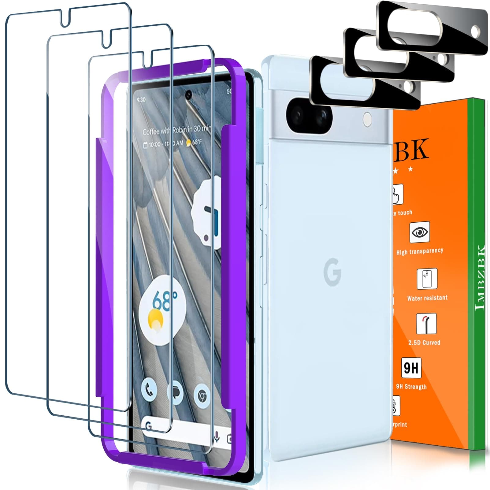 [3+3 Pack for Google Pixel 7a Screen Protector Tempered Glass Accessories 3 Screen Protector with 3 Camera Lens Protector for Pixel 7a Case Friendly Fingerprint Suitable
