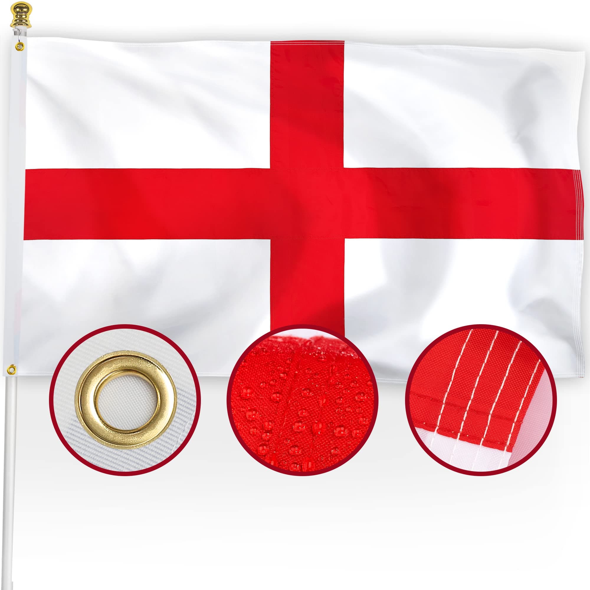 Premium England Flag 3x5 ft Outdoor, Large Double Sided Heavy Duty 210D Nylon St. George's Flag English National & Country Flag, Longest Lasting Decoration with 4-Stitch Hemming, Brass Grommets