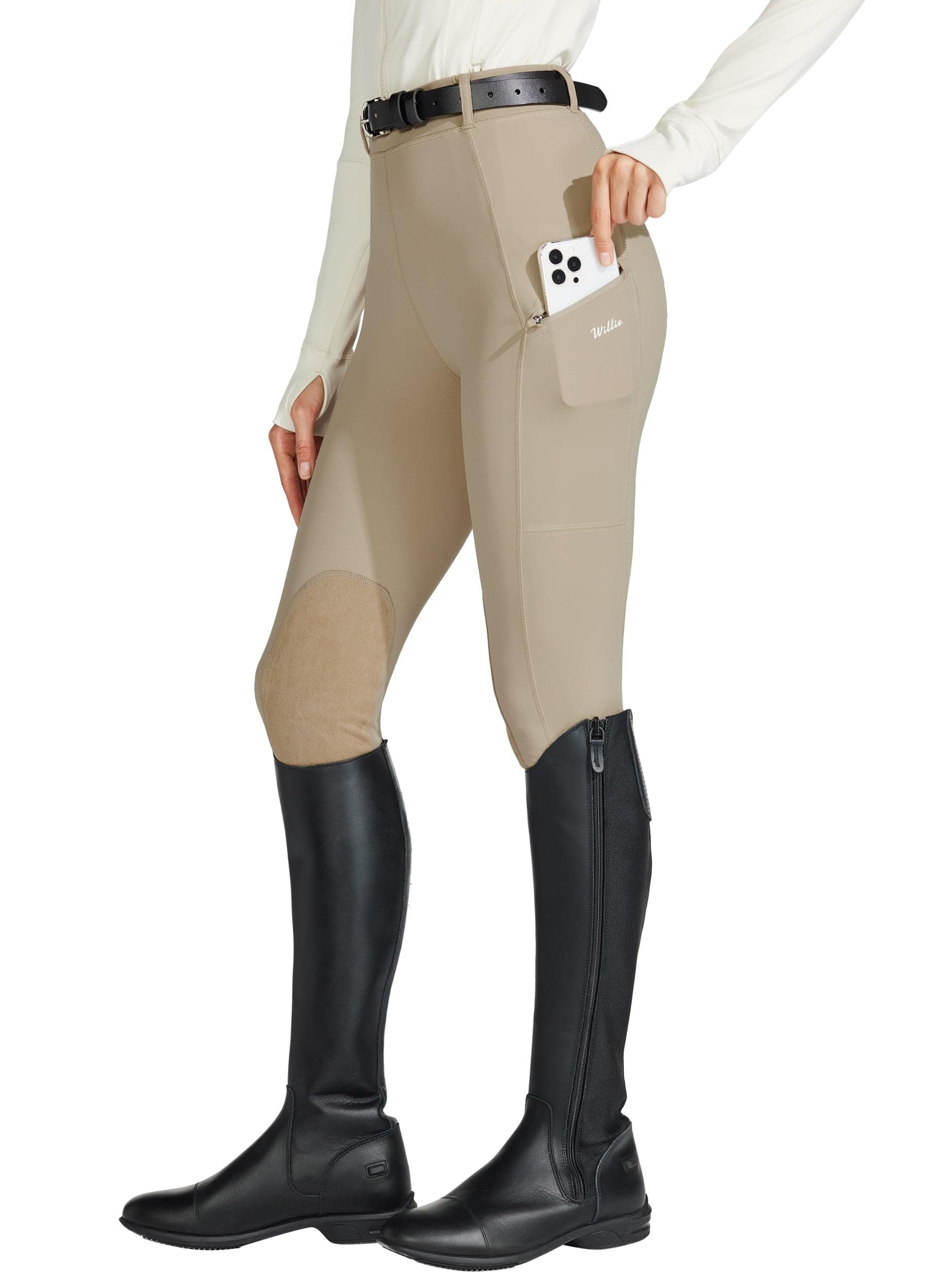 Women's Horse Riding Pants Knee-Patch Equestrian Breeches Horseback Schooling Tights Zipper Pockets