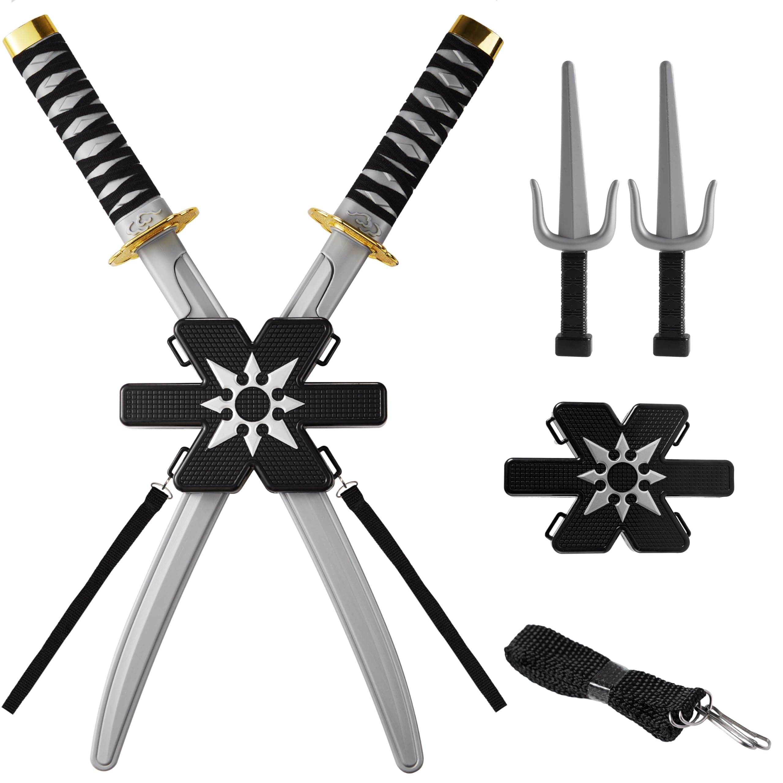 Spooktacular Creations Ninja Swords, Backpack Weapon Toy Set with Swords and Knives for Kids, Ninja Costume Accessories for Cosplay, Dress-up Party Black