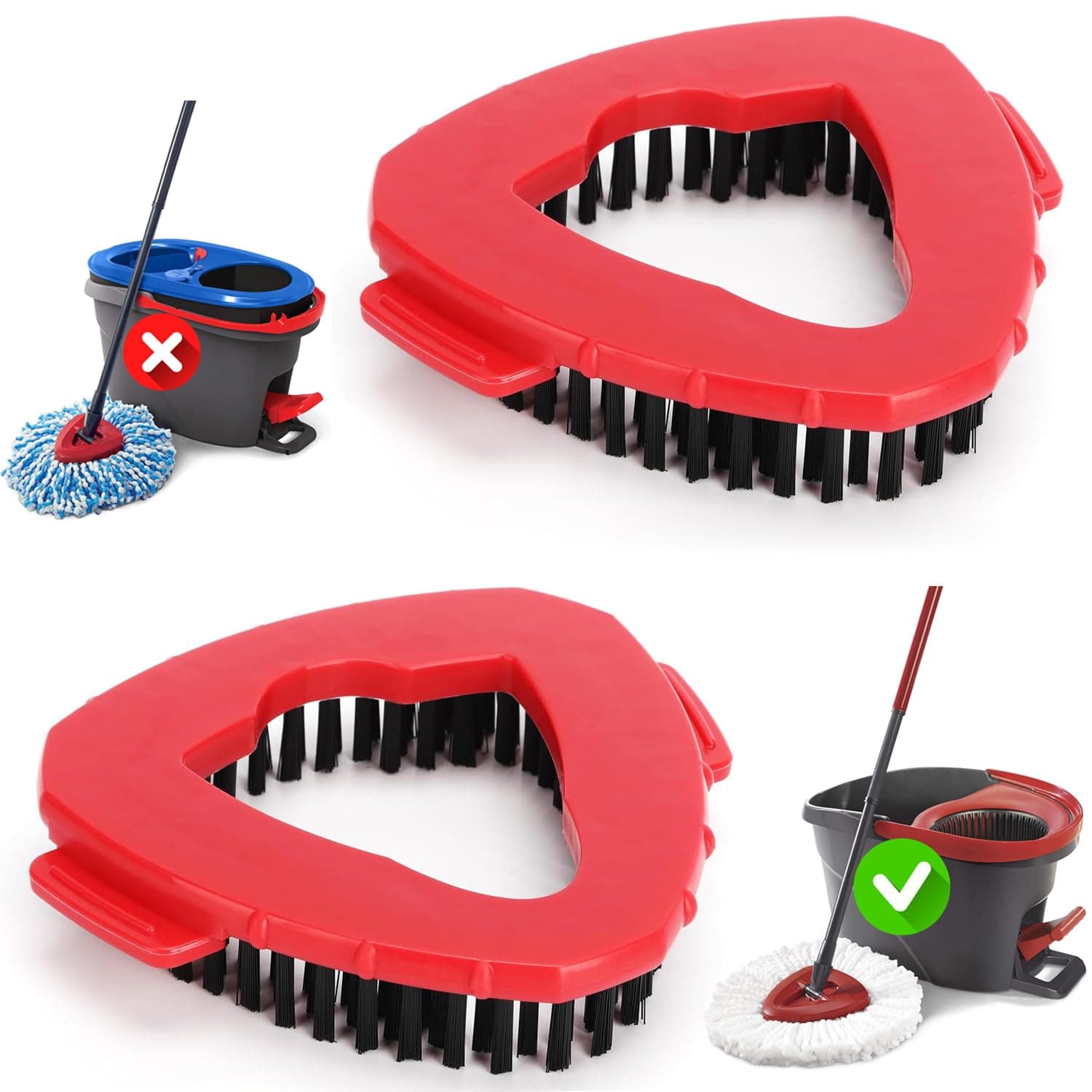 Funtin 2-Pack Mop Scrub Brush Head Compatible with Ocedar EasyWring 1-Tank Spin System, Shower Floor Scrubber for Bathroom Kitchen, Not Fit RinseClean (1-Tank (2-Pack))