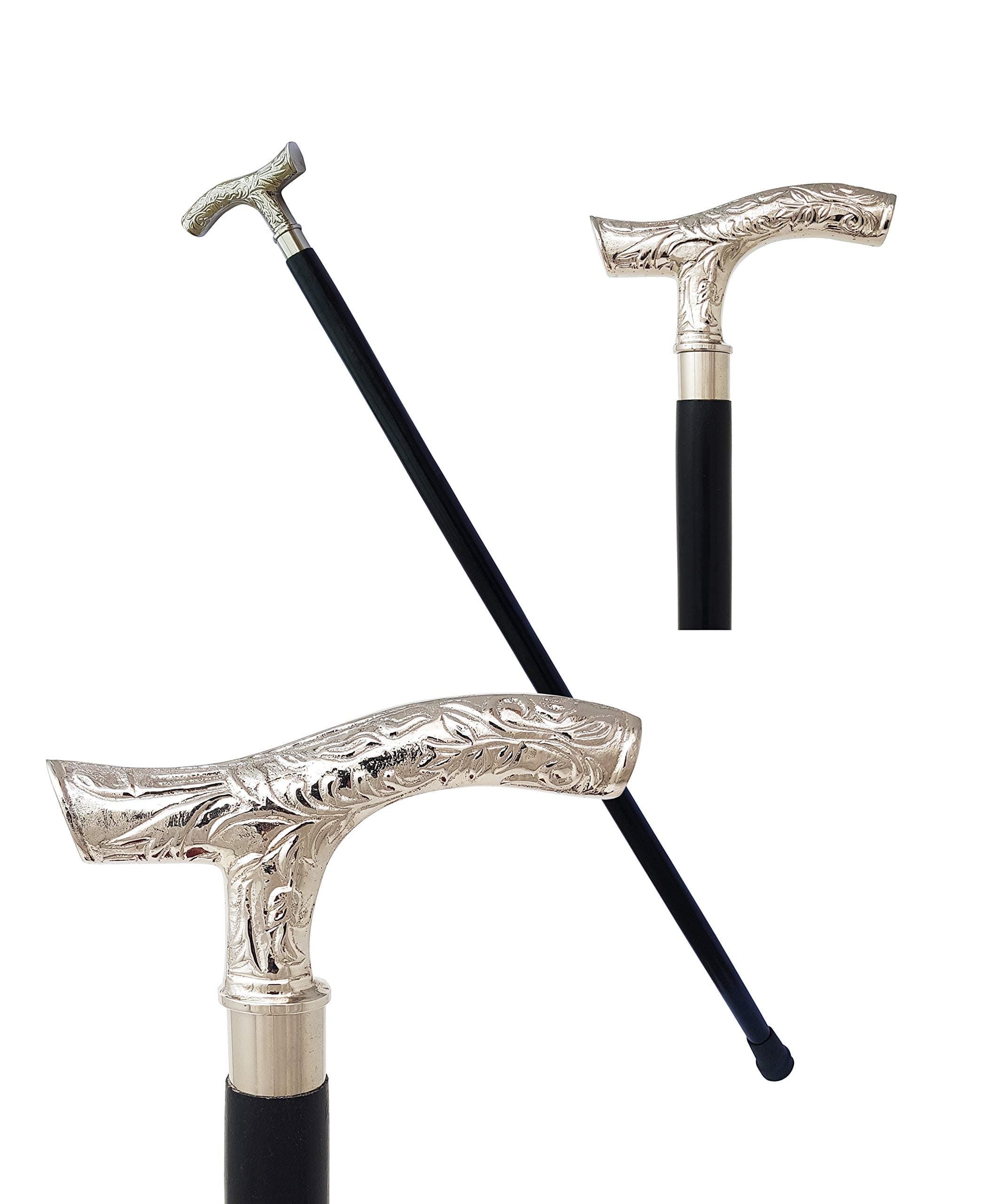 The New Antique StoreBrass Derby Handle Walking Cane Wooden Cane Stick - Made of Rosewood & Brass (Ornate Chrome)
