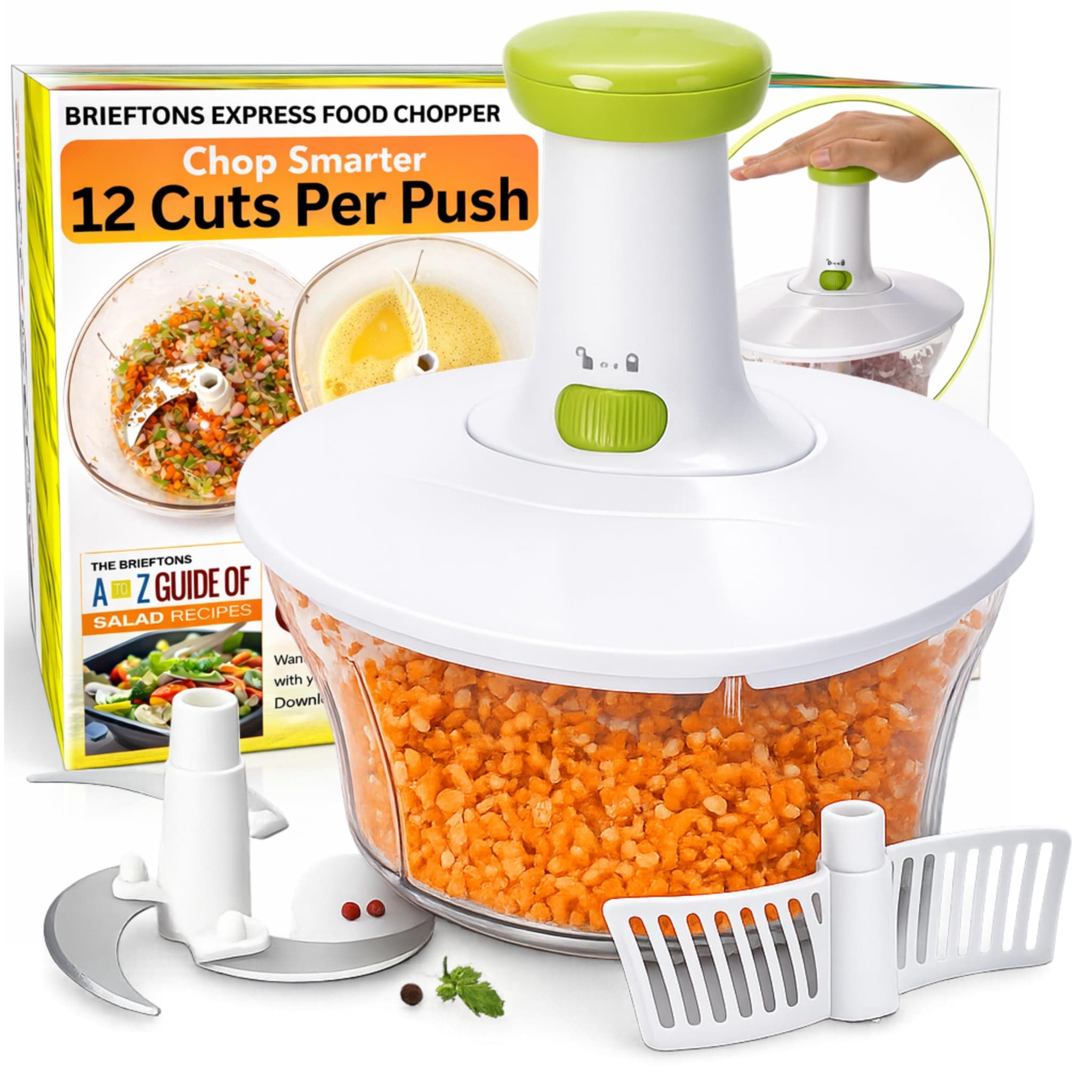 Express Vegetable Chopper: 1.6-Litre, Manual Hand Operated Tool to Chop/Mix Veggies, Fruits, Garlic, Onion Chopper for Salsa, Salad, Pesto, Coleslaw, Puree, Indian Cooking