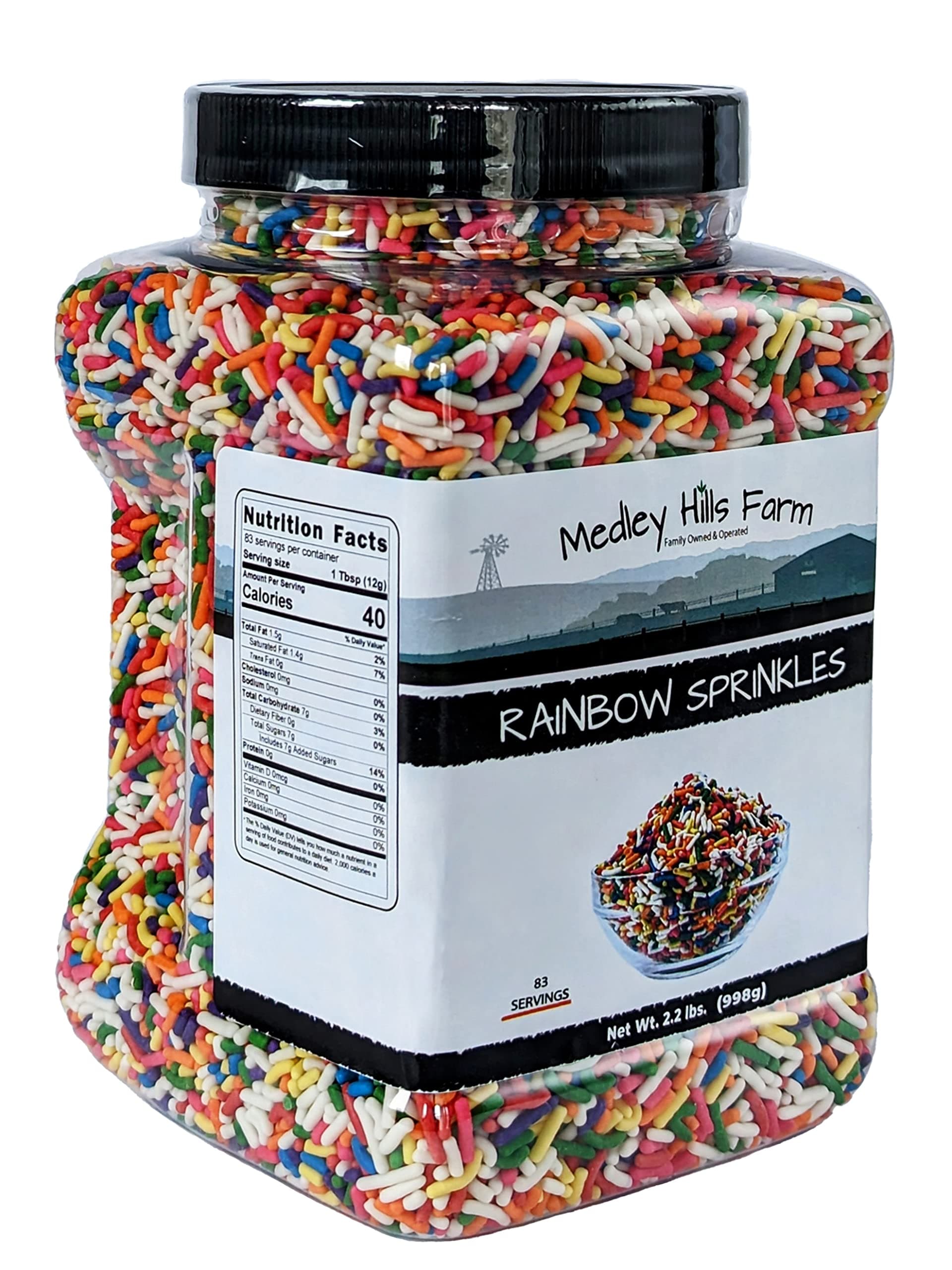 Rainbow sprinkles by Medley Hills farm in Reusable Container 2.2 Lbs. - Great bulk rainbow sprinkles for cake decorating - Kosher sprinkles for cookie decorating - brownies and ice cream toppings