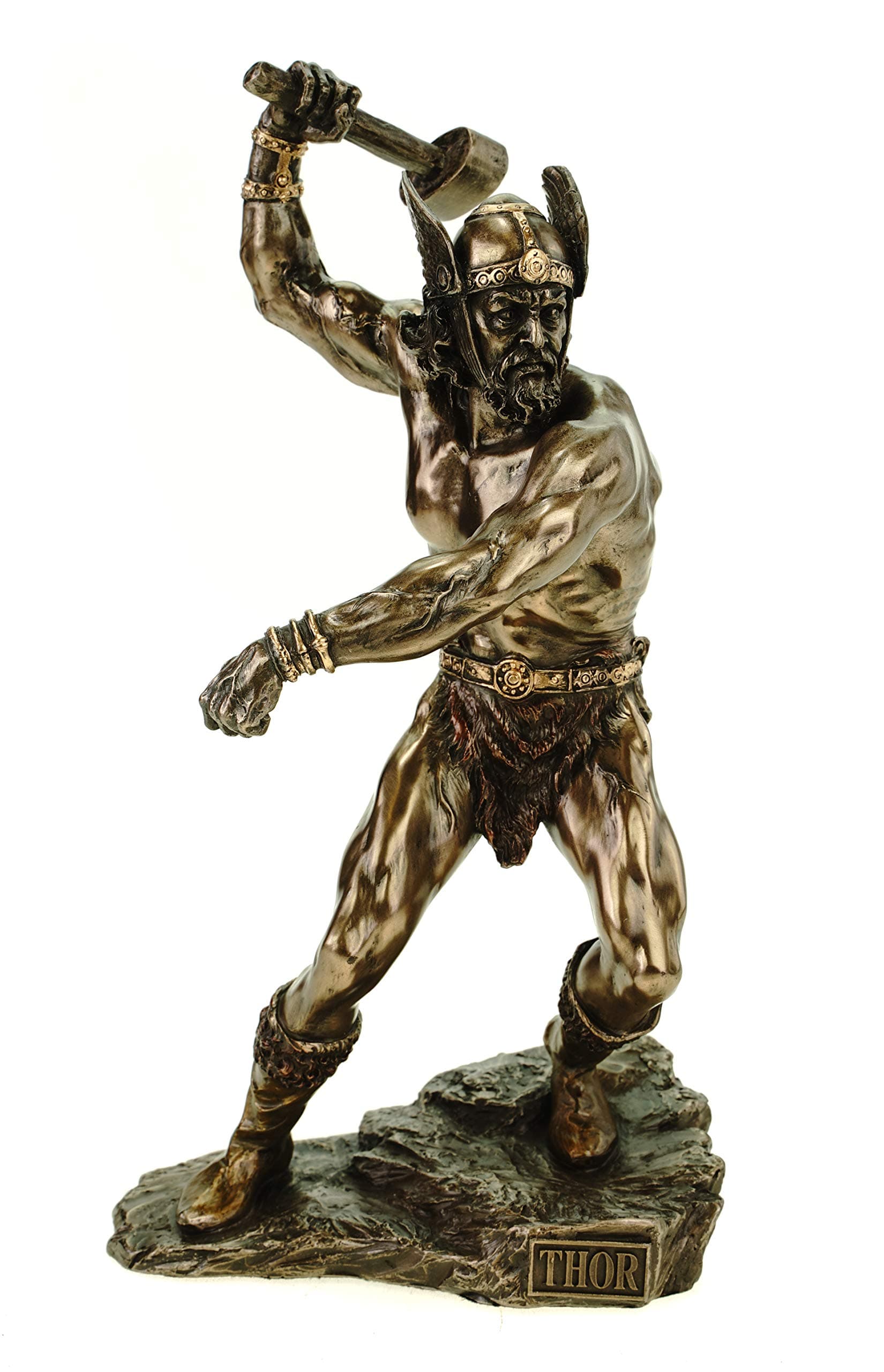 Thor Figure Nordic God of Thunder Bronze-Plated