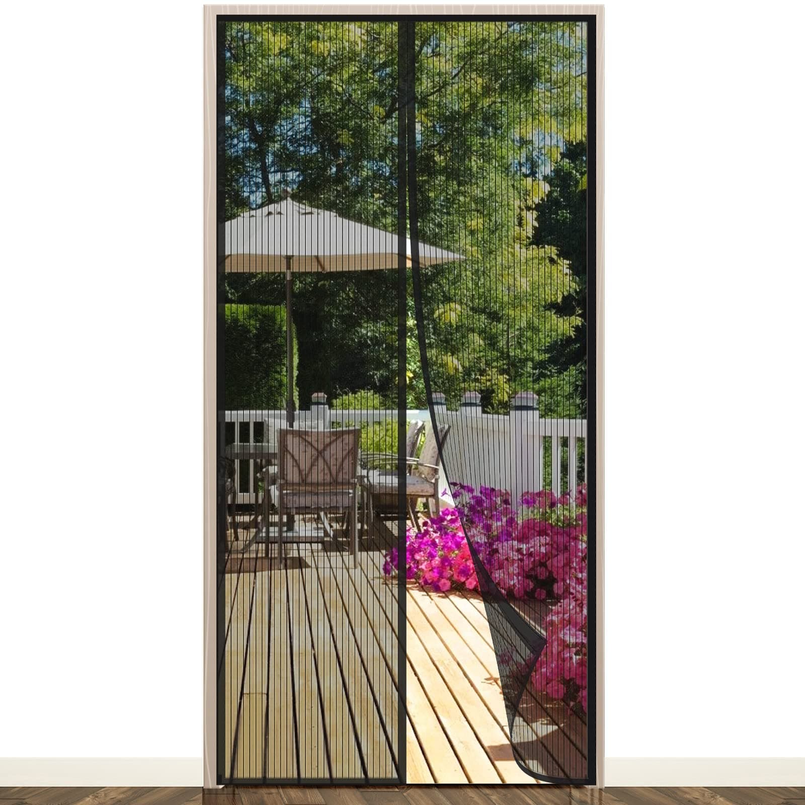 Magnetic Fly Screen Door, EGNBU Anti Mosquito Fly Curtain Door Screens Nets, Top-to-Bottom Seal Snaps Shut Automatically, Keep Fresh Air in&Bugs Out, Install Without Drilling (90x210CM) Black