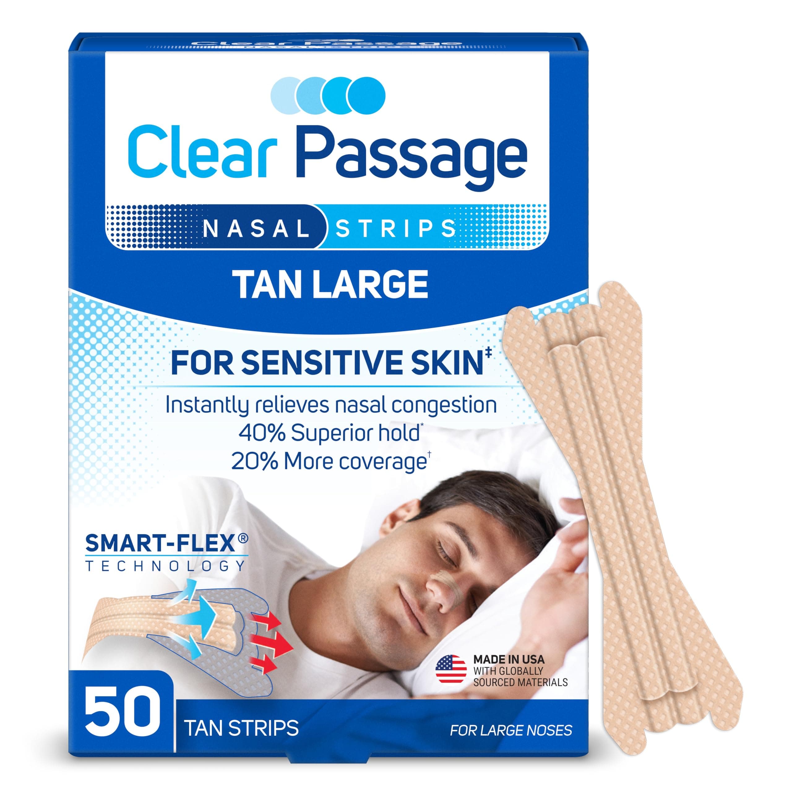 Nasal Strips Large, Tan, 50 ct | Works Instantly to Improve Sleep, Reduce Snoring, & Relieve Nasal Congestion Due to Colds & Allergies