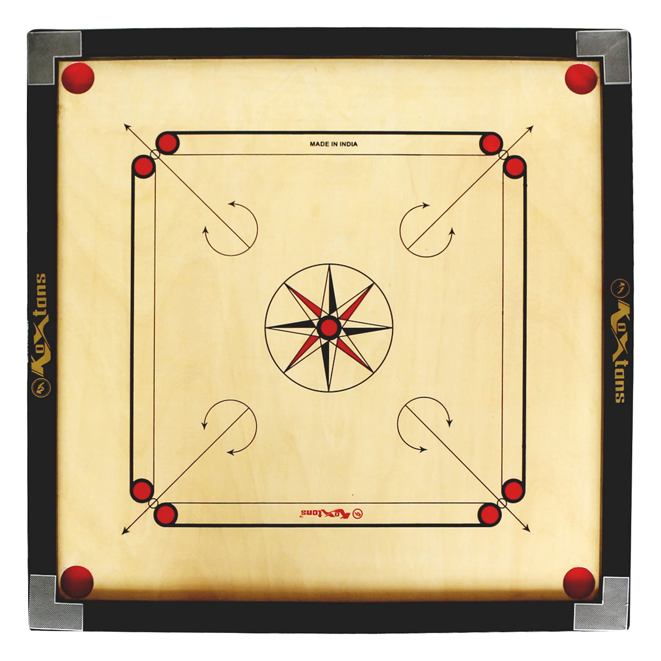 Carrom Board 32 INCH Full Size with 1.5" Border (Super). Perfect Board Game for Kids and Home. Comes with 'Q' Marking & POLISHING Technology for Better Performance., Brown, Black and Gold