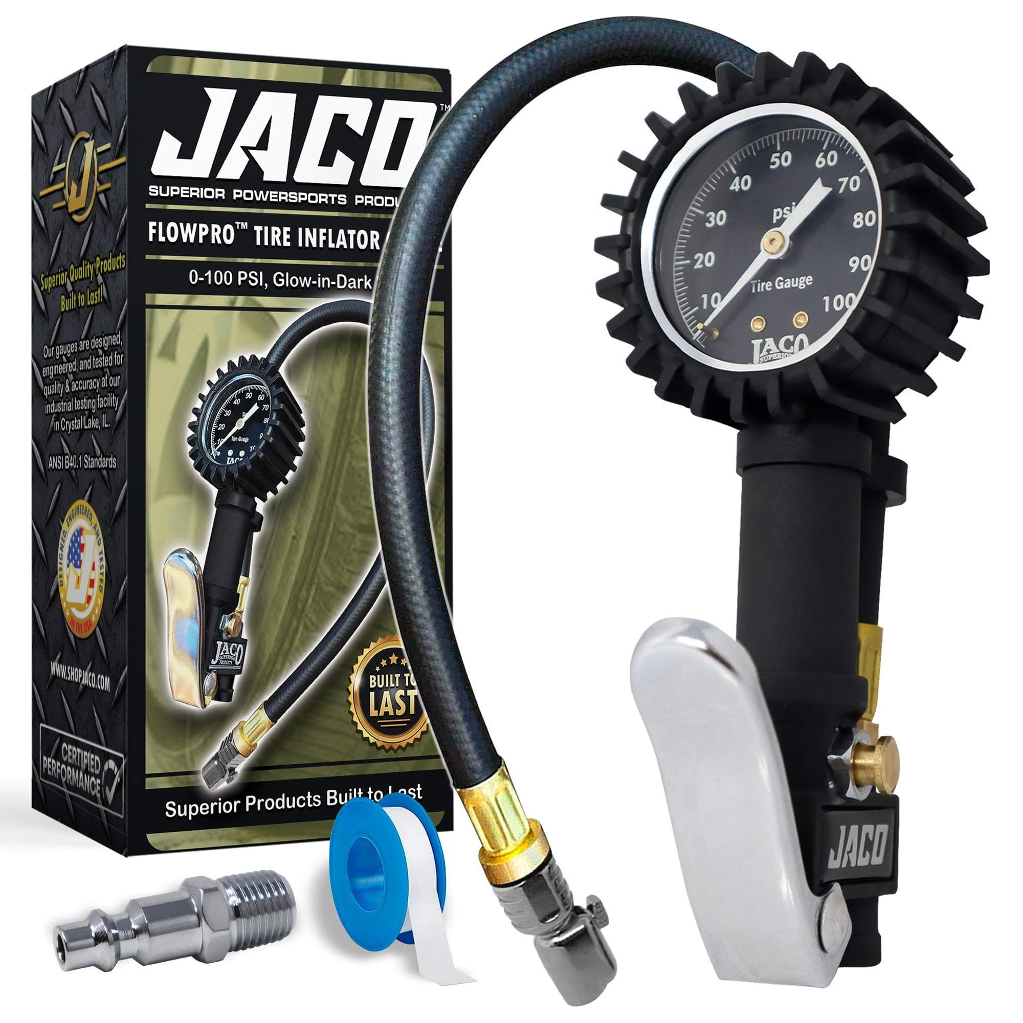 JACO FlowPro Tire Inflator Gauge - 100 PSI
