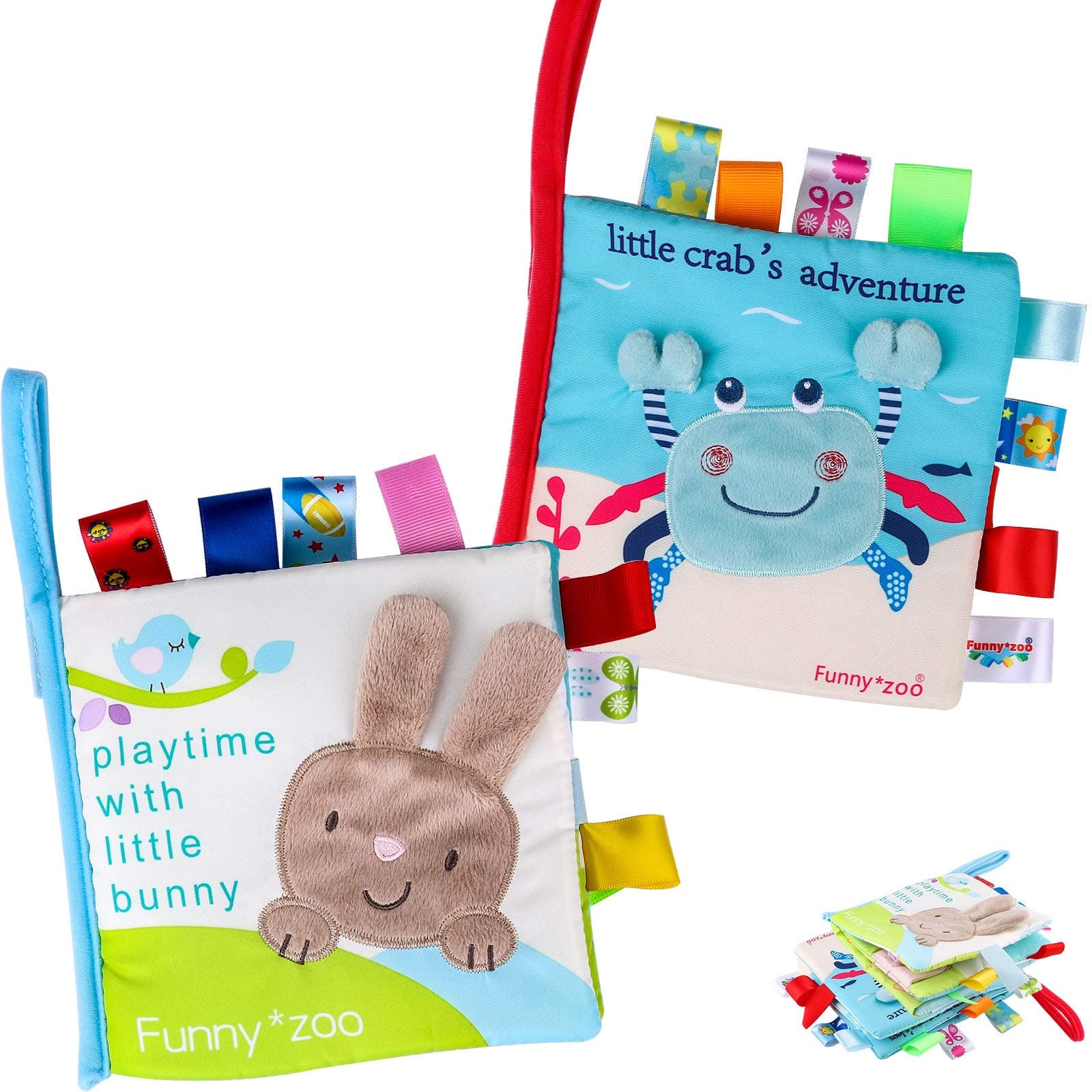 Tinabless Baby Soft Book Cloth Book, 2 Pack Nontoxic Fabric Baby Cloth Books Early Education Toys Activity Crinkle Cloth Book for Toddler, Infants and Kids