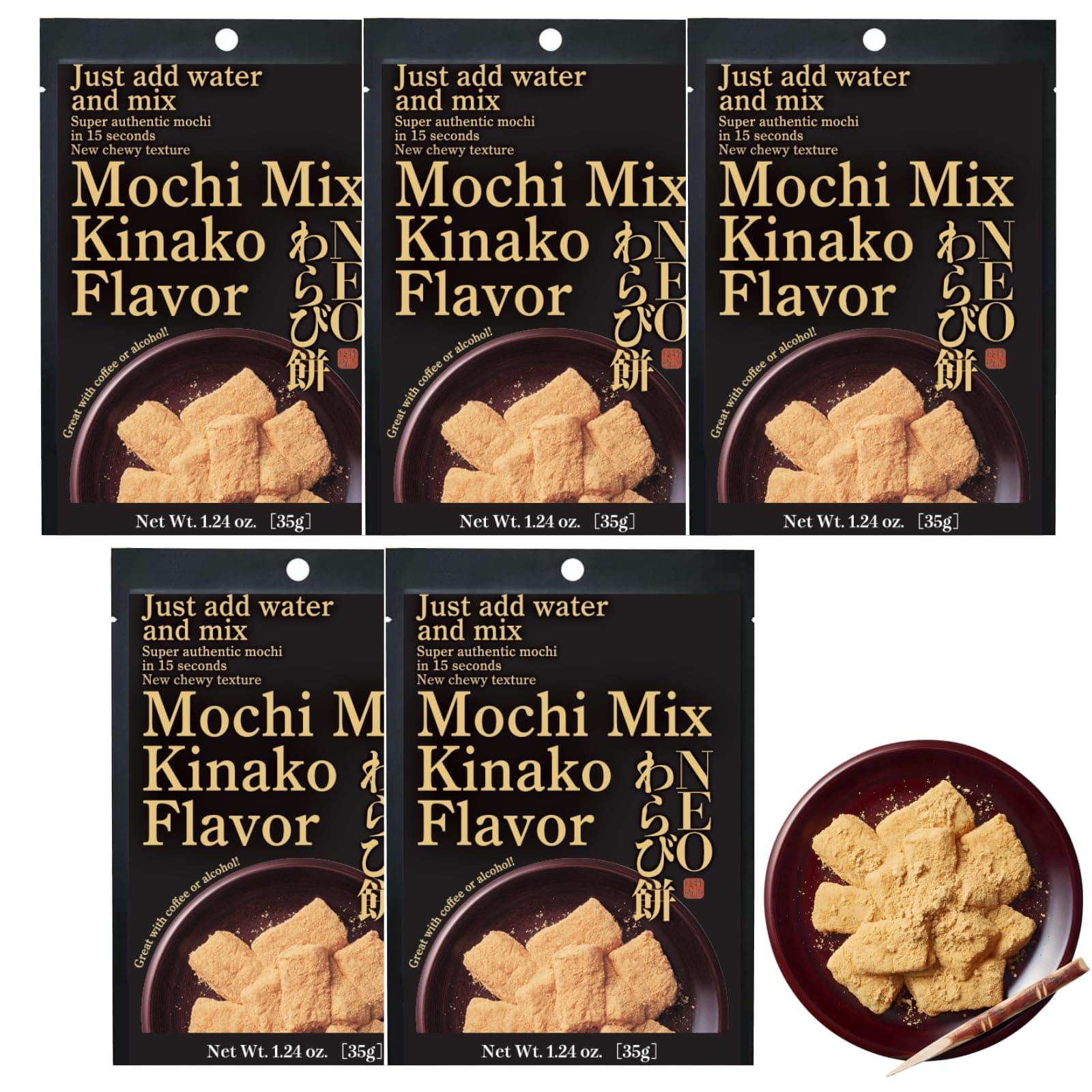 MINOYA WARABIMOCHI Japanese Sweets Wagashi Mochi Made In Japan (5 Packs, Kinako)