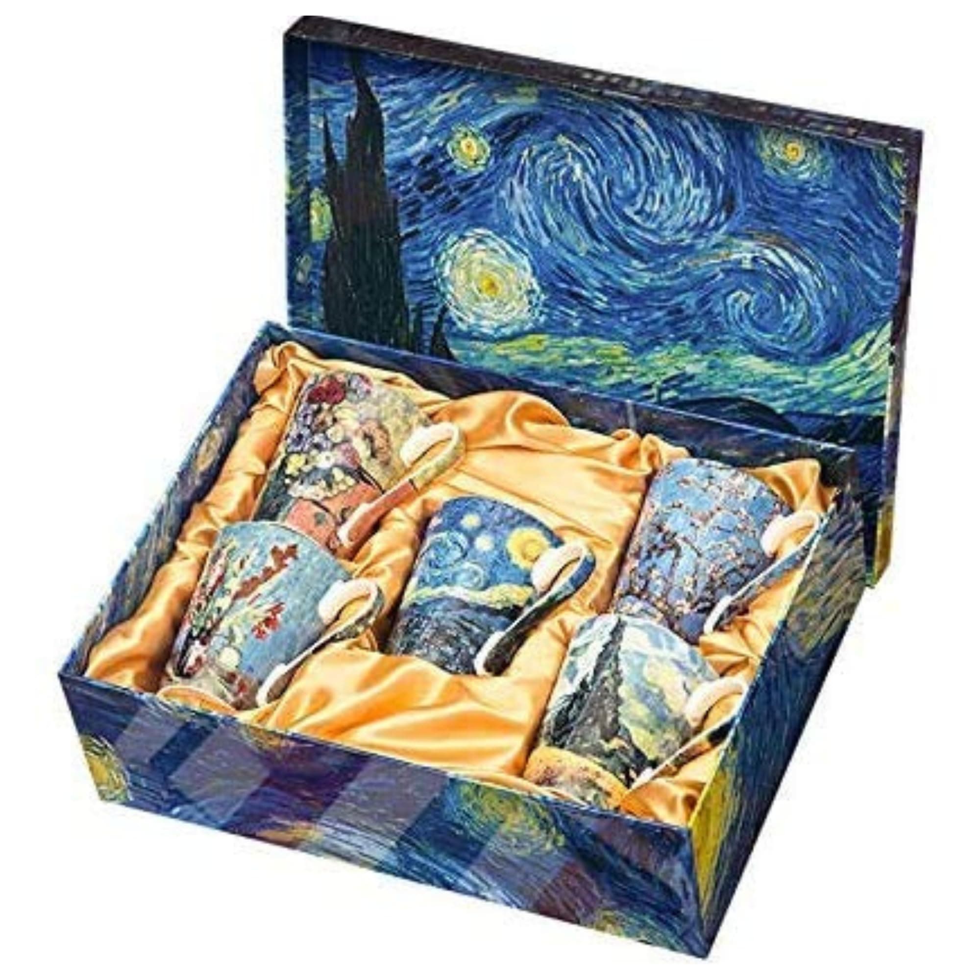 GUTE Van Gogh Bone China Set of 5 Large Mugs for Coffee and Tea, With Gift Box, 12 -Ounce Art Coffee and Tea Mugs Set