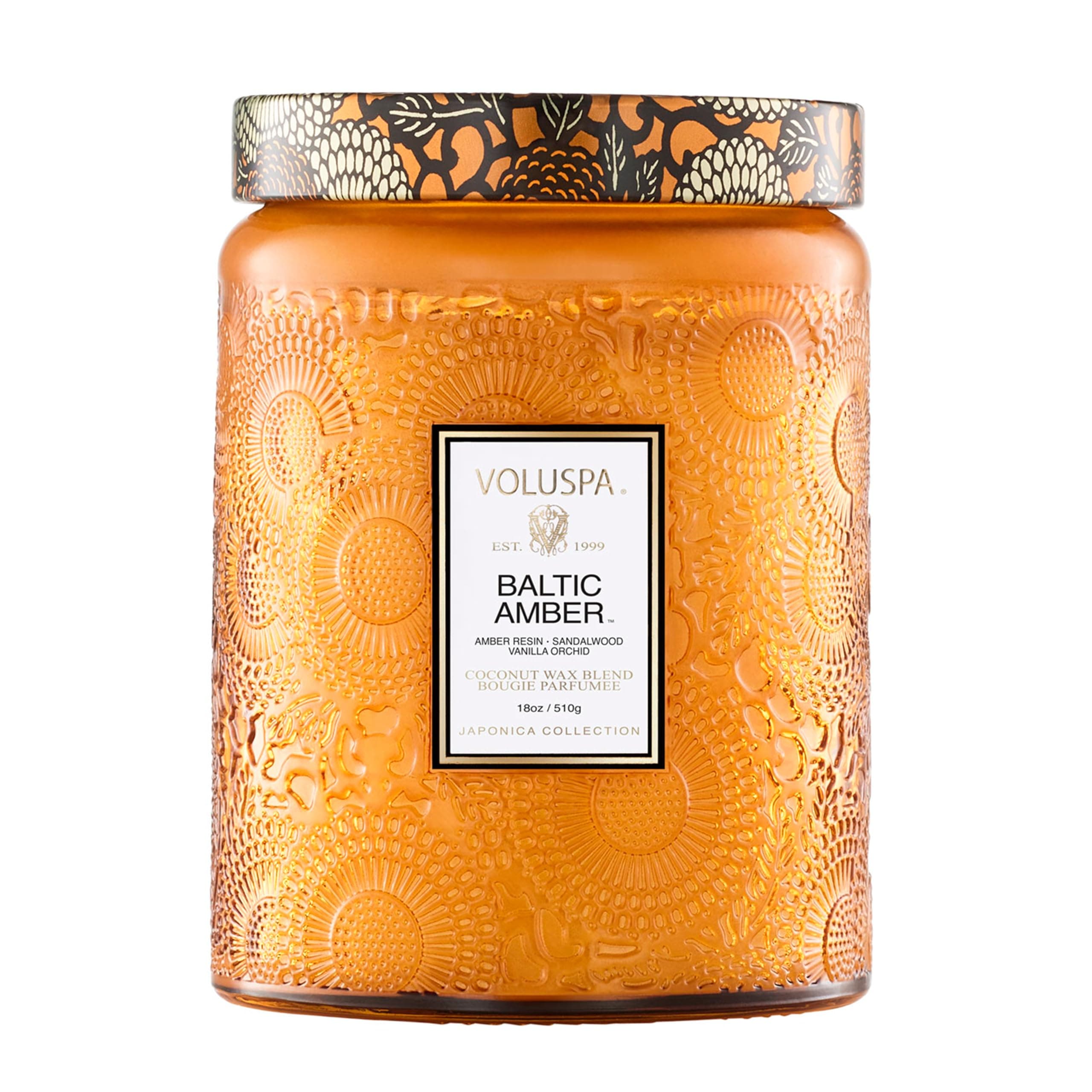 Voluspa Baltic Amber Large Embossed Glass Jar Candle, 16 Ounces