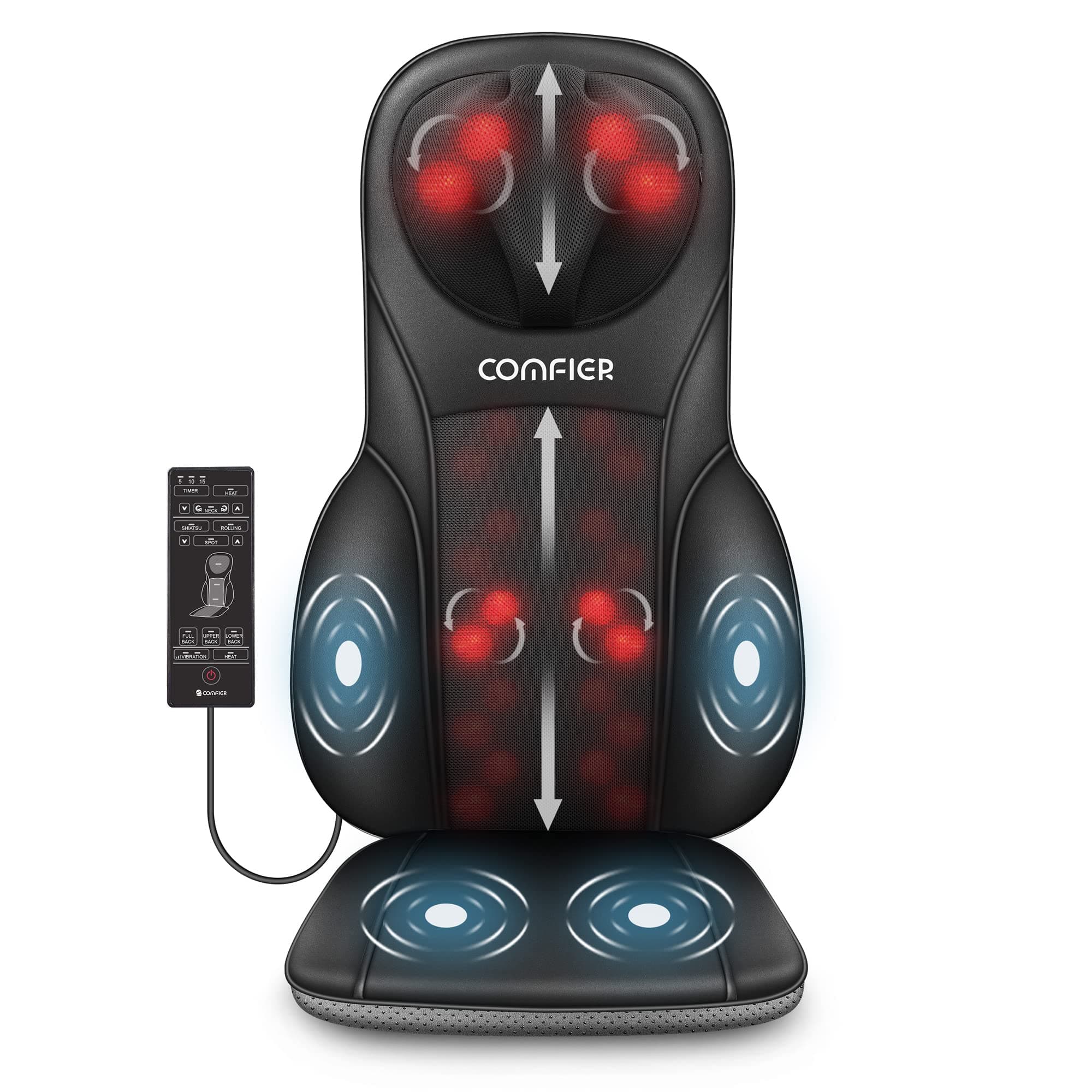 COMFIER Shiatsu Back Massager with Heat, Deep Kneading & Rolling Massage Chair Pad, Chair Massager for Office Home Use