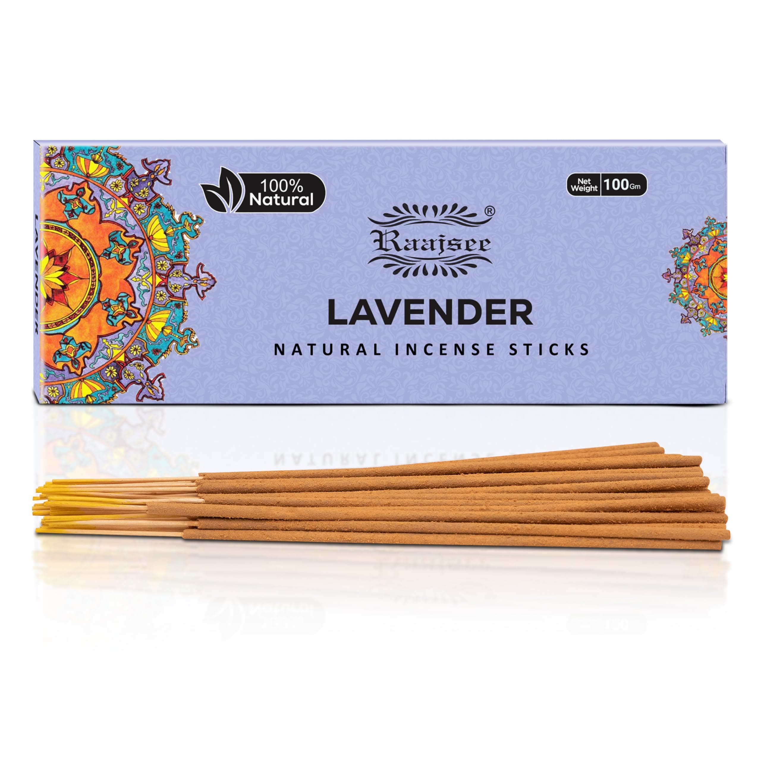 raajsee Lavender Incense Sticks 100 Gm Pack-100% Pure Organic Natural Hand Rolled Free From Chemicals-Perfect For Church,Aroma therapy,Relaxation,Meditation,Positivity & Sensual Therapy 100 gms pack