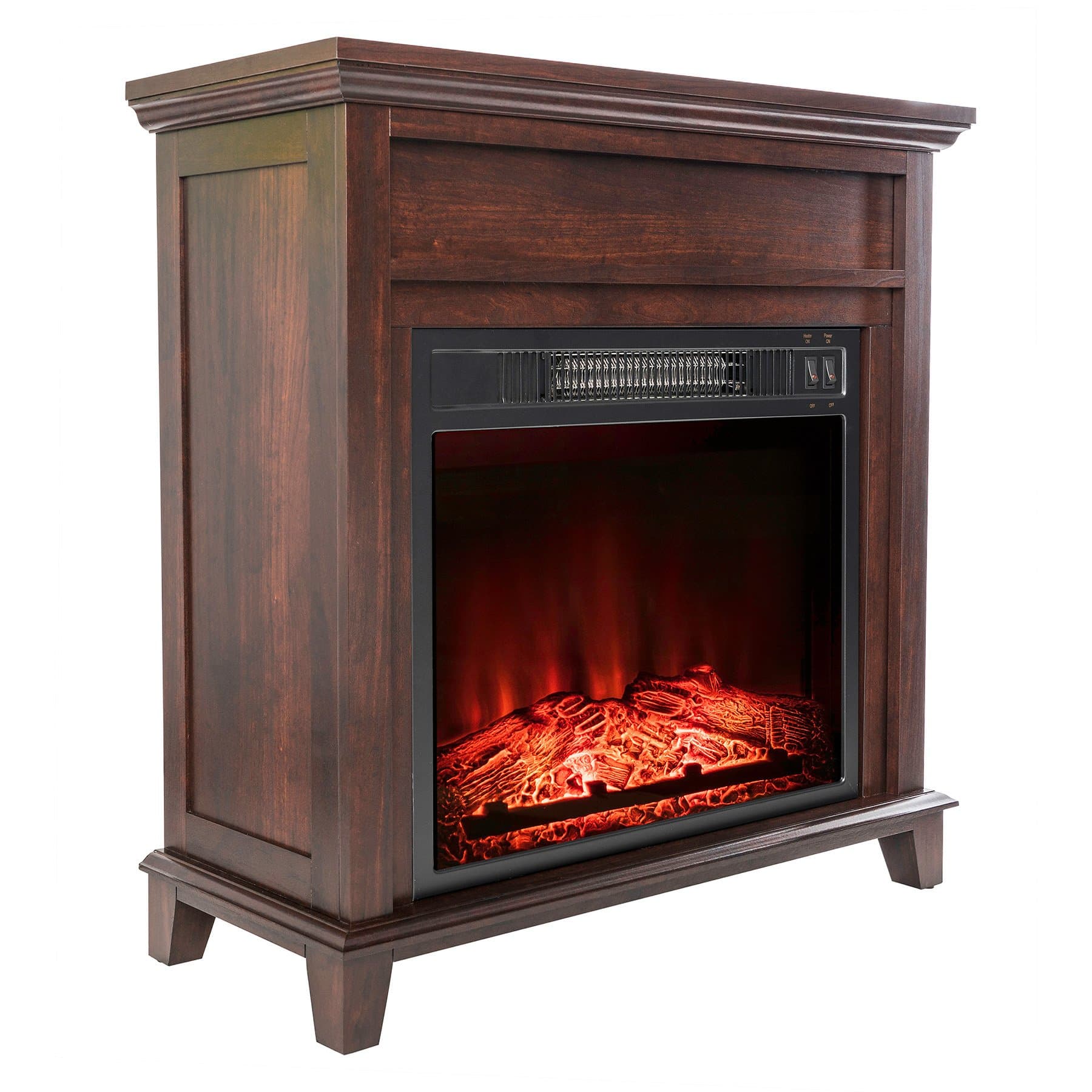 AKDY 27" Electric Fireplace Freestanding Brown Wooden Mantel Firebox 3D Flame w/Logs Heater