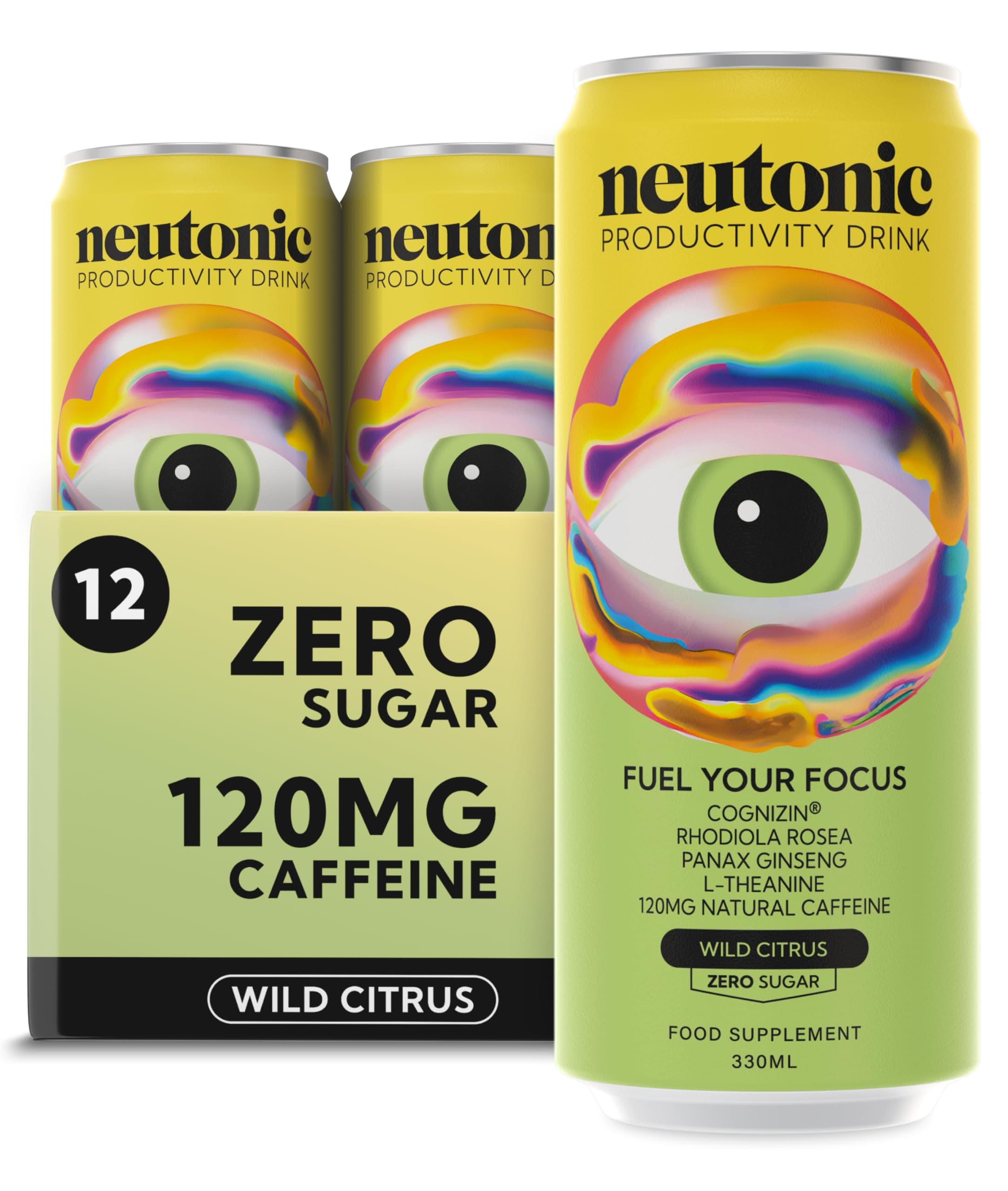 neutonic Neutonic | Productivity Energy Drink | Boost Focus and Energy - Sugar Free - Science Backed Formula | 330 ML (12 cans) - Wild Citrus