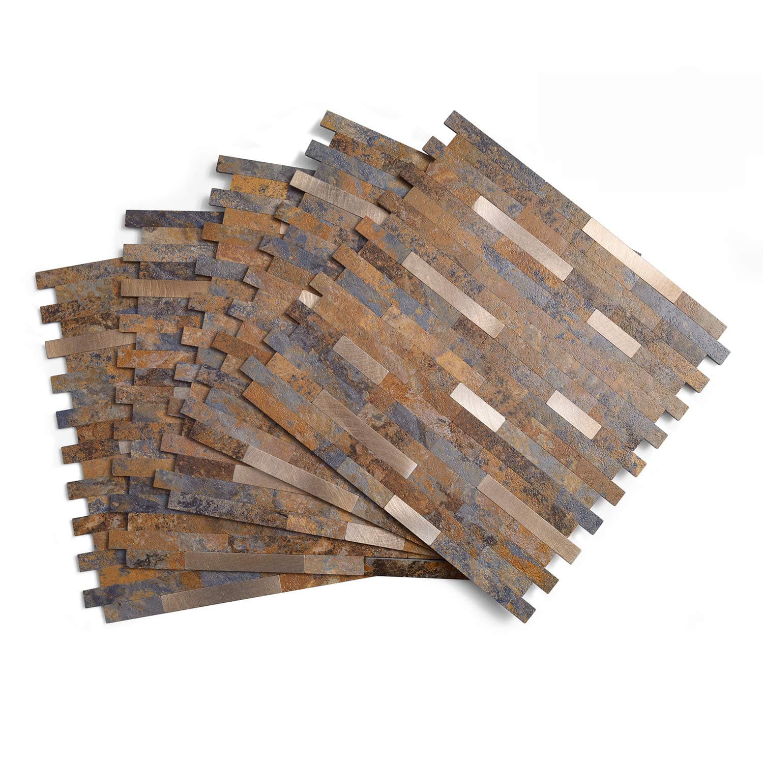 5 Tiles 11.5"× 11.7" Peel and Stick Tile Backsplash, PVC Rusty Slate Backsplash Stone Tile Peel and Stick, 4.67 sq.ft
