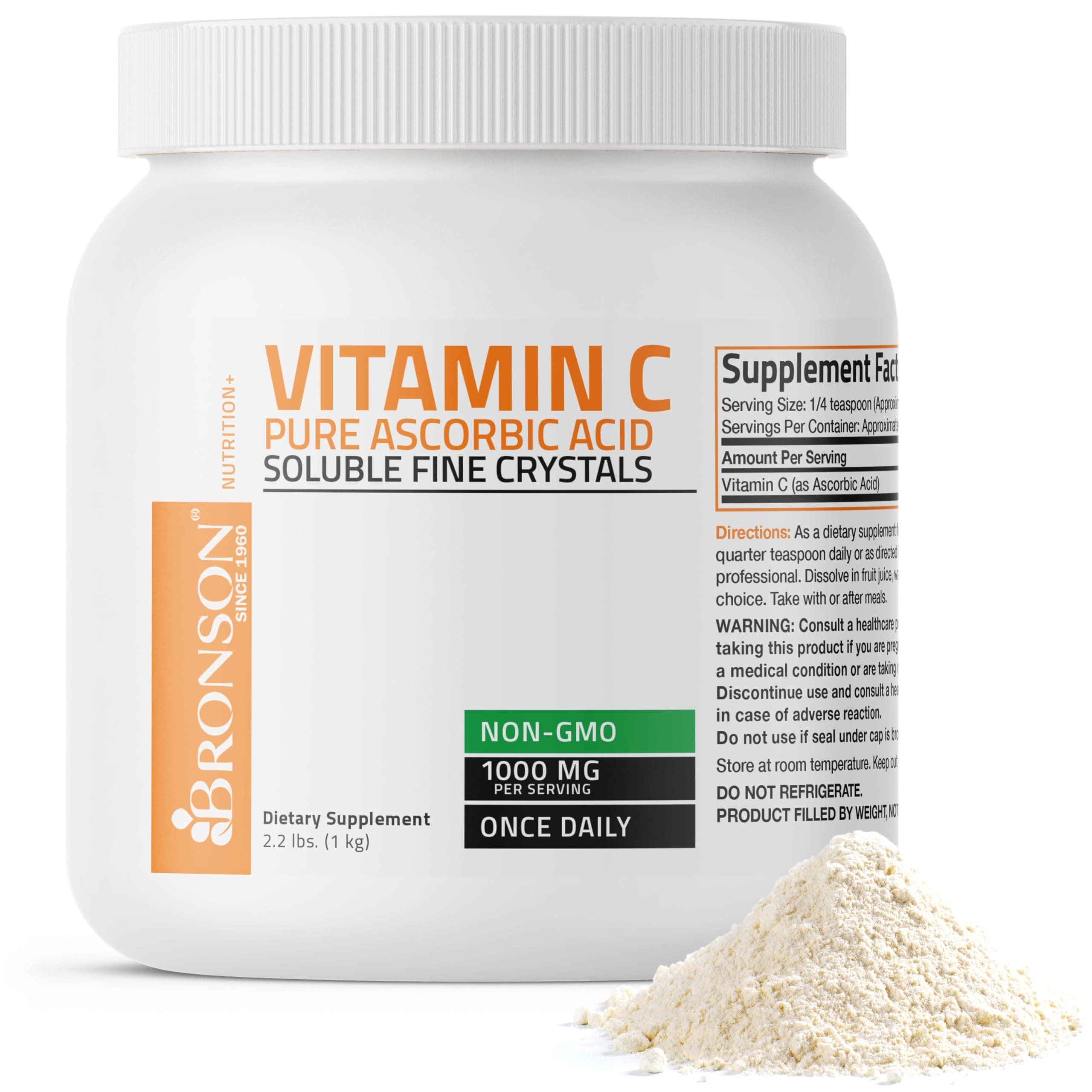 Vitamin C Powder Pure Ascorbic Acid Soluble Fine Non GMO Crystals – Promotes Healthy Immune System and Cell Protection – Powerful Antioxidant - 1 Kilogram (2.2 Lbs)