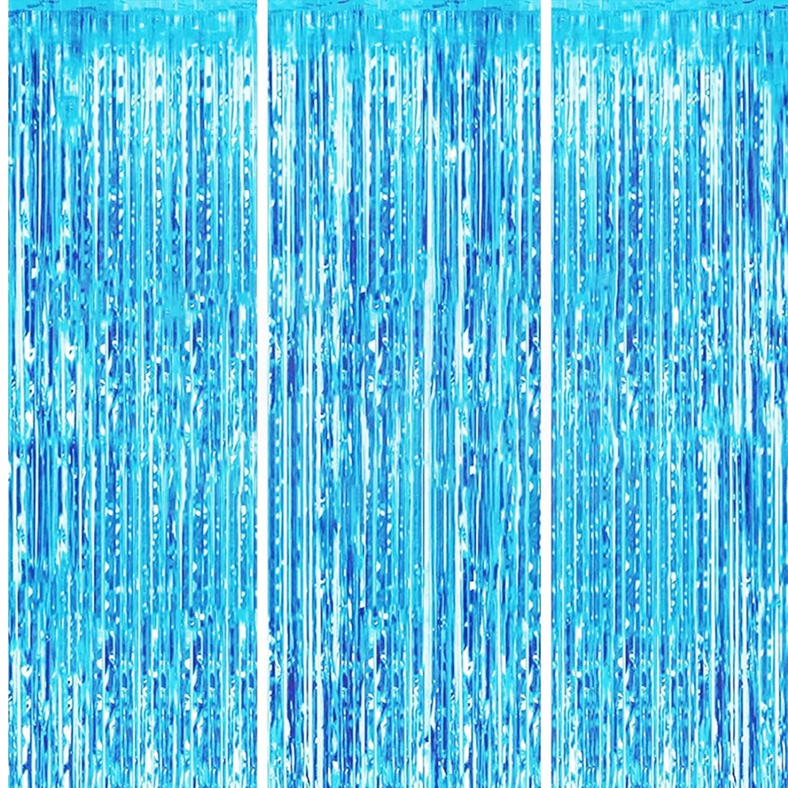 HONGCI 3pcs 3.2x6.5ft Glitter Blue Tinsel Curtain Door Streamers Fringe Foil Curtain Photo Backdrop Birthday Party Decorations for Boys Girls Baby Shower Frozen Stitch Party Decor Banner Blue