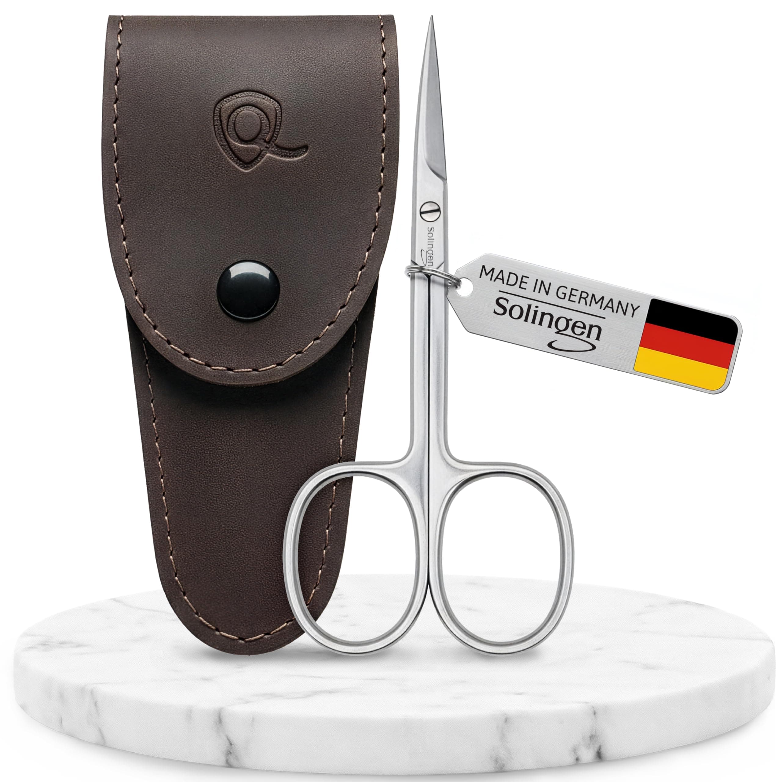 Nail Scissors for Women and Men - Curved Cuticel Scissor - Extra Fine and Sharp - in a Handy Case, Ideal for Travelling, as a Gift, or for Home Use, Brown
