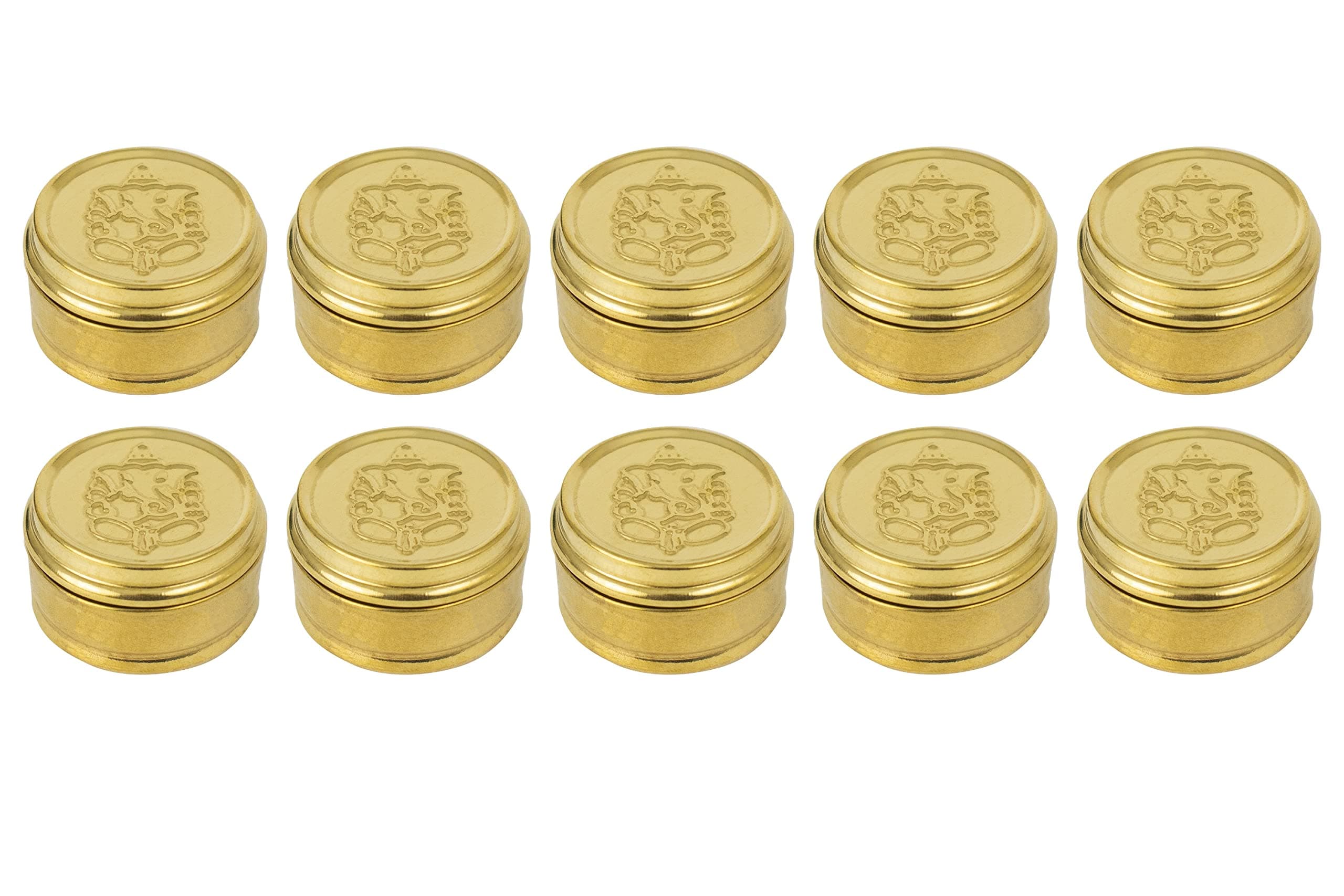 Brass Box Pooja | Puja | Roli | Chawal | Chandan | Haldi | Kumkum Puja Box | Sindoor | Turmeric | Dabbi | Dibbi | Dhani | Dani Lid Holder -Small Dabbi pack of 10