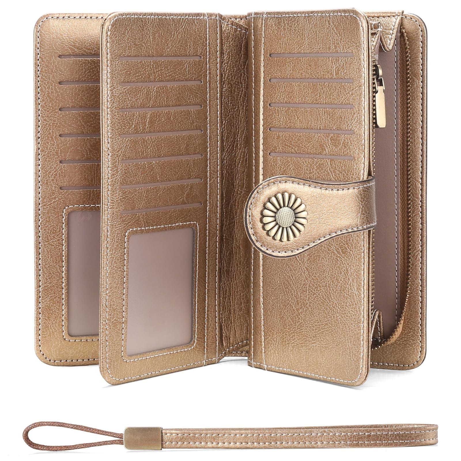 Wallets for Women Leather Credit Card Holder with RFID Blocking Large Capacity Wristlet
