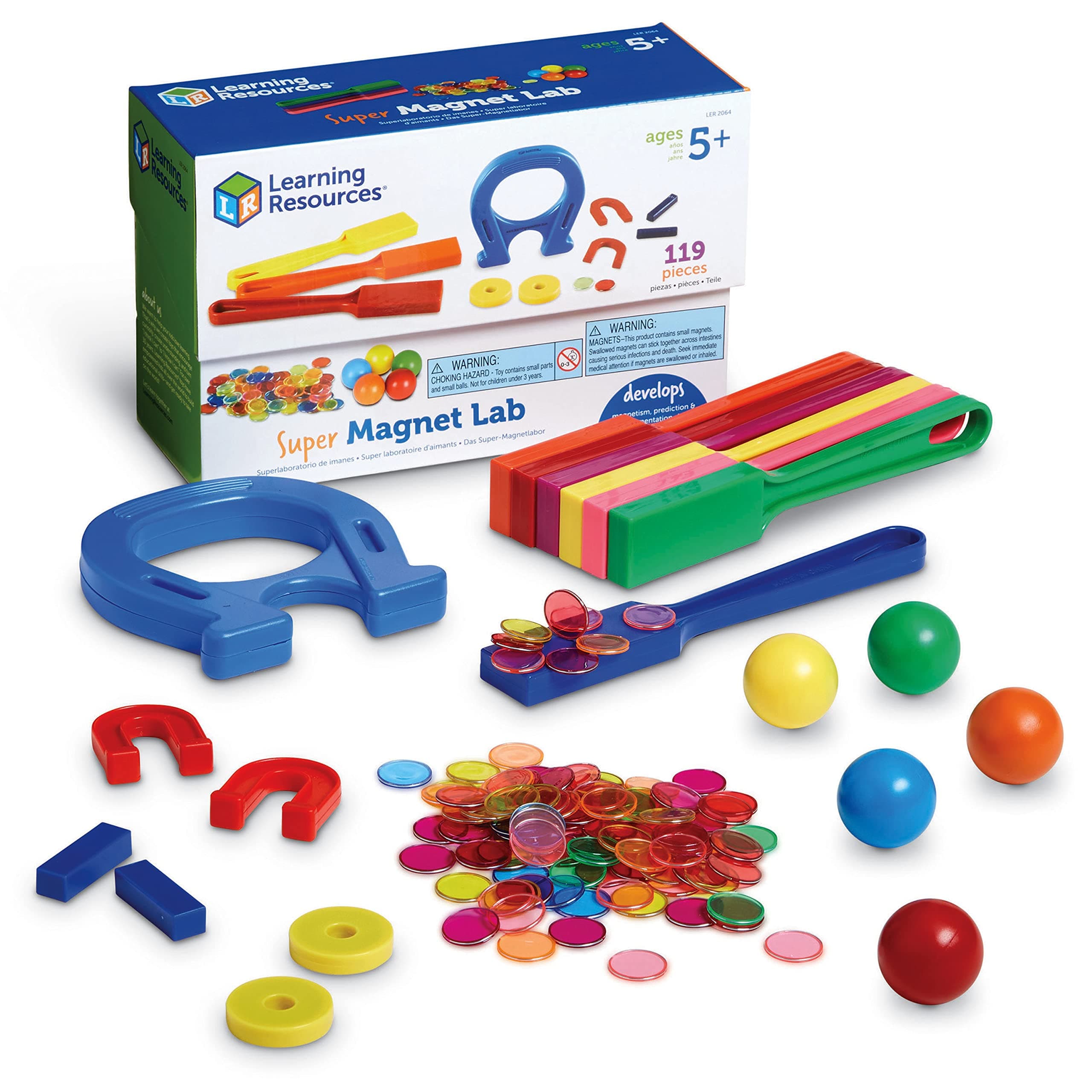 Learning Resources Super Magnet Lab Kit STEM Toy Critical Thinking 119 Pieces Ages 5+ Multi Color