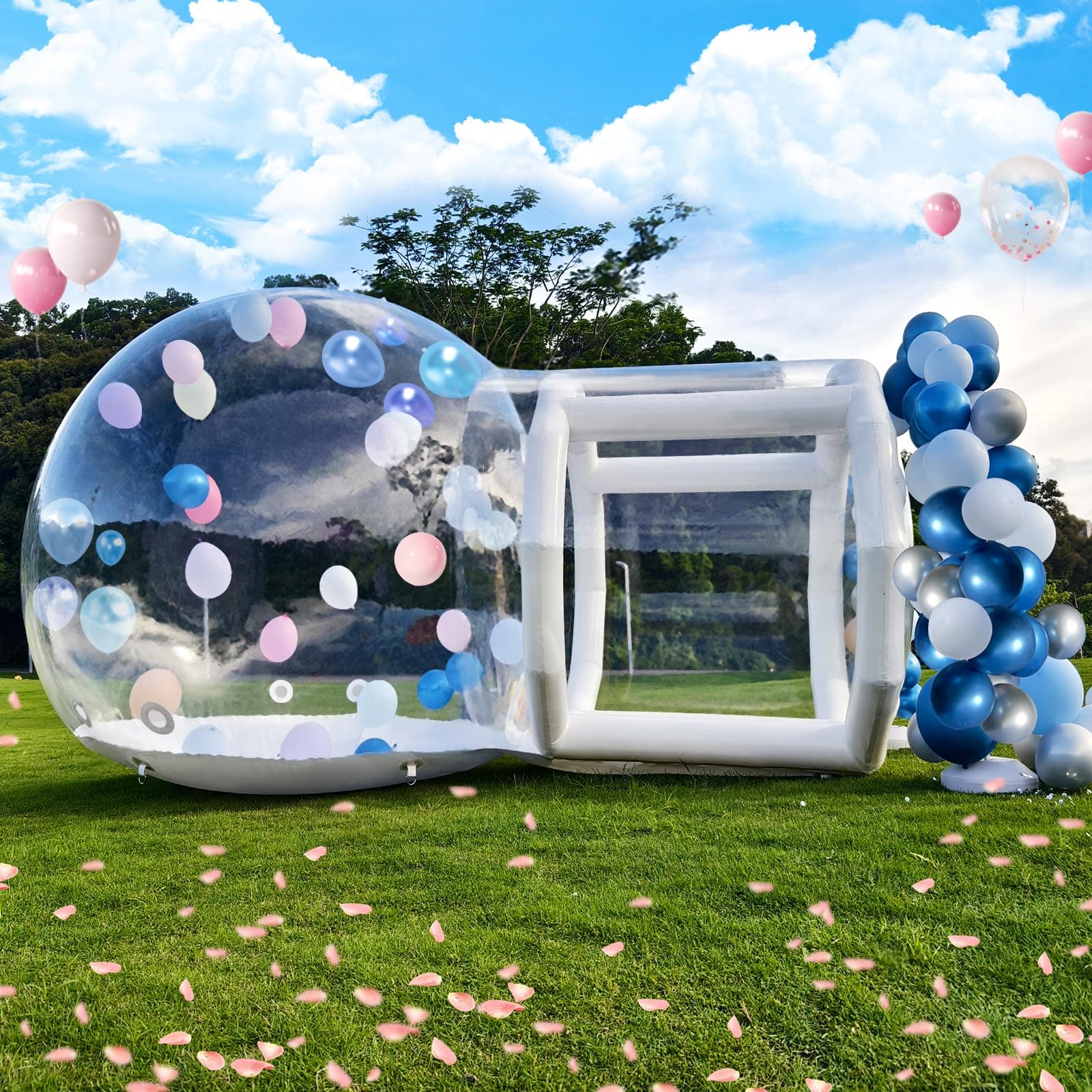 Inflatable Bubble House Domefor Kids and Adults, Clear PVC Bubble Balloon House with Tunnel, Air Blower, Air Pump White Inflatable House Dom for Party (Clear, 10FT)