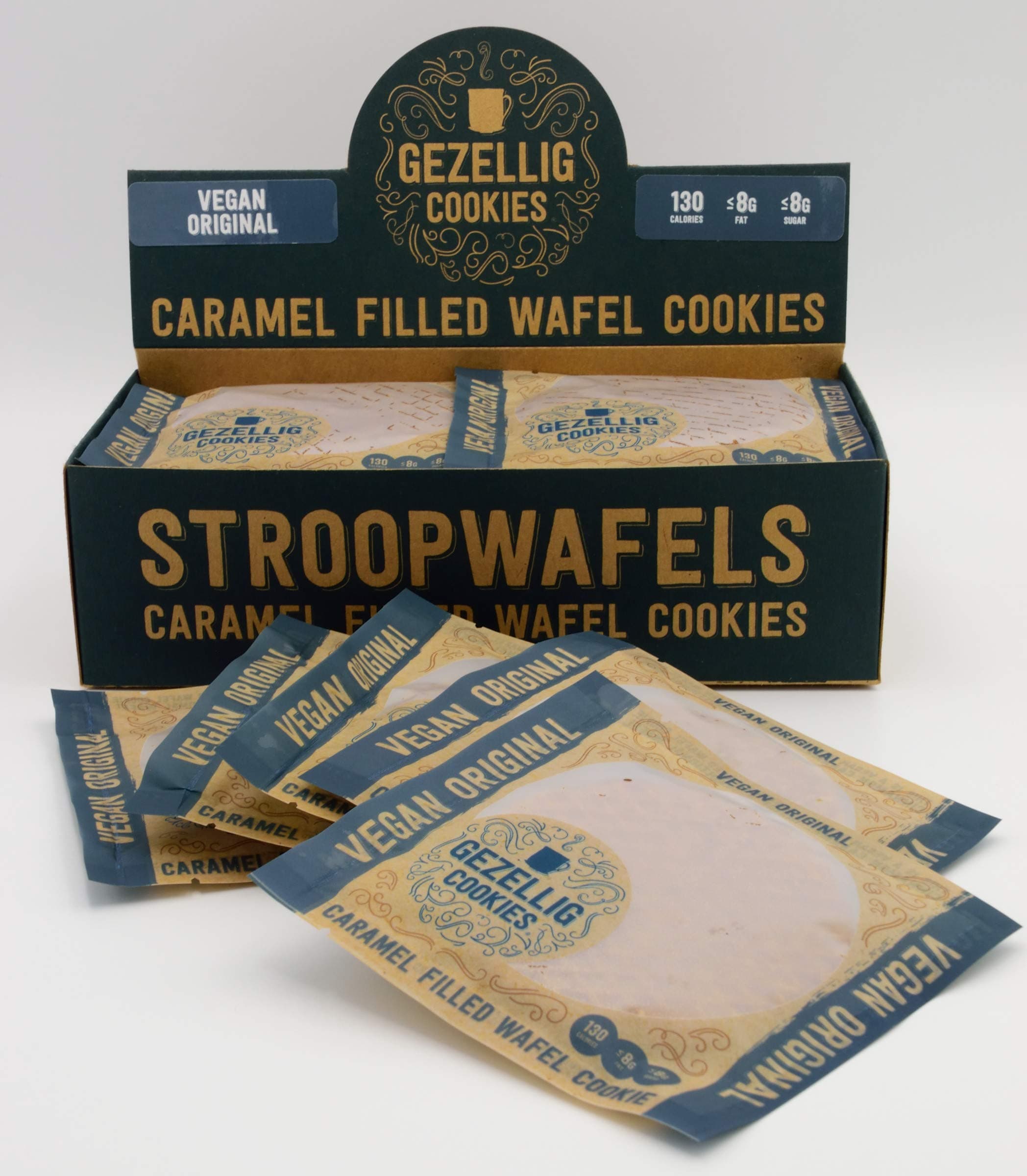 Gezellig Cookies Vegan Original Caramel Filled Wafel Cookies (Vegan Stroopwafels) - Box of 16 Individually Wrapped Dutch Cookies