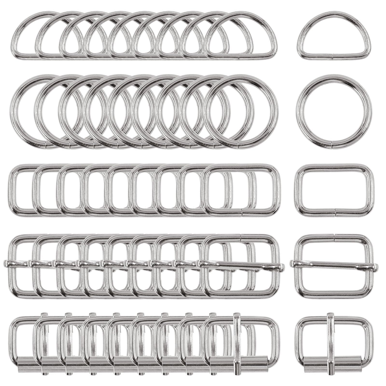 Swpeet 5 Style Metal Buckles - Adjustable Slide, D Ring, Circular Ring