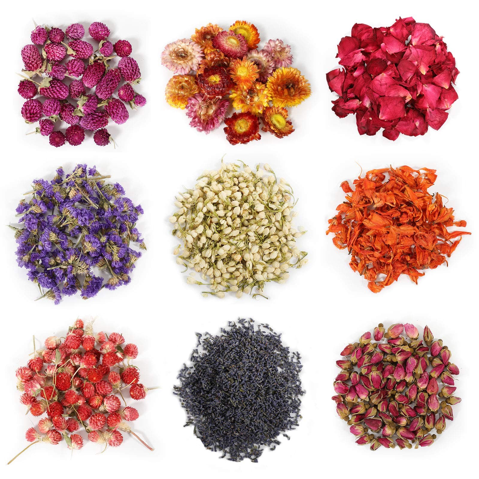 12 Bags Natural Dried Flowers Kit, Natural Dried Herbs with 2 Mesh Drawstring Bag for Soap,Candle,Resin Jewelry Making,Bath,Nail - Rose Petals,Lilium,Jasmine,Don't Forget Me and More(10g/ Bags)