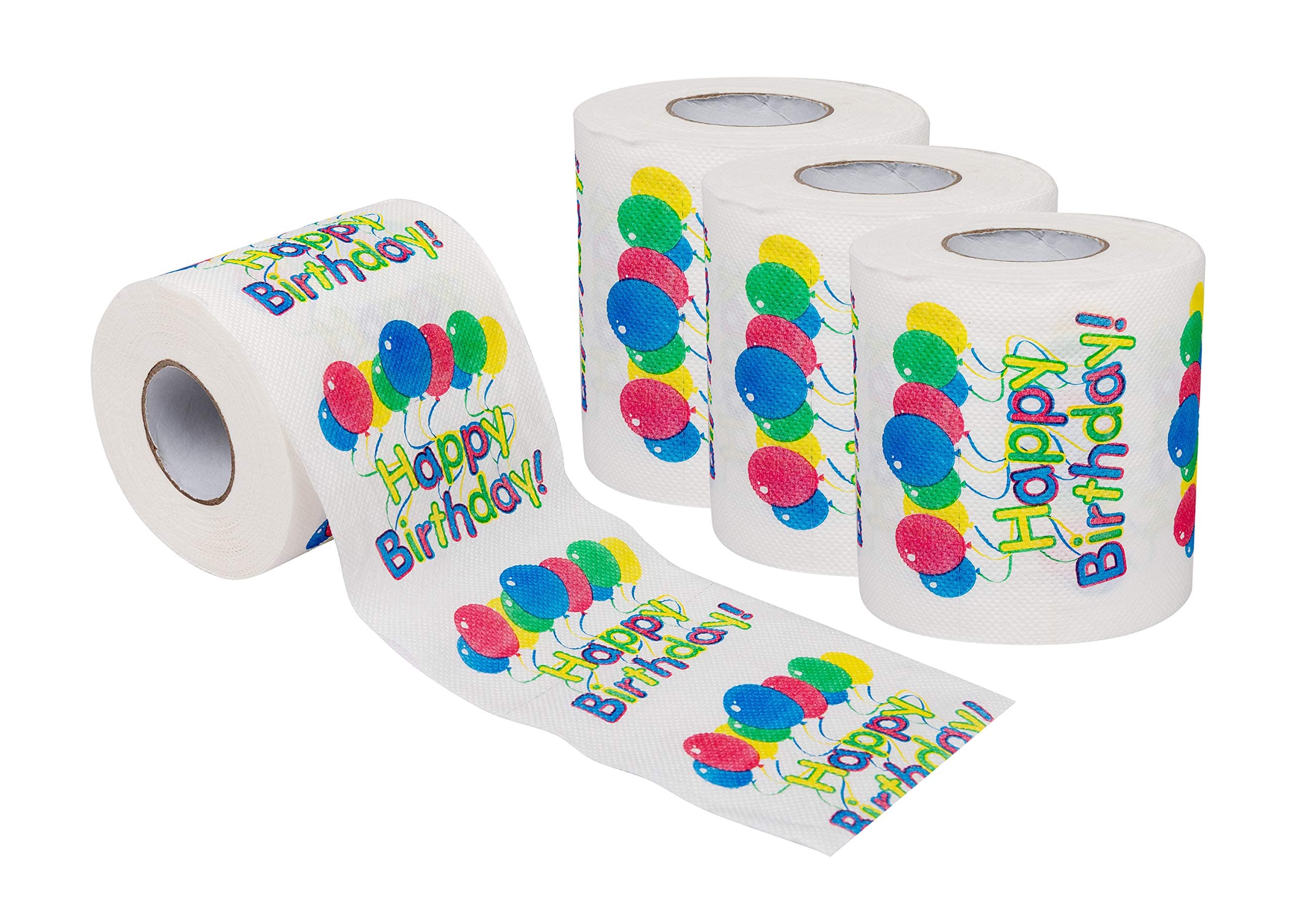 SL Funny Toilet Paper Tissue Napkin Prank Fun Birthday Party Novelty Gift Idea (Happy Birthday Balloon 4 Rolls)