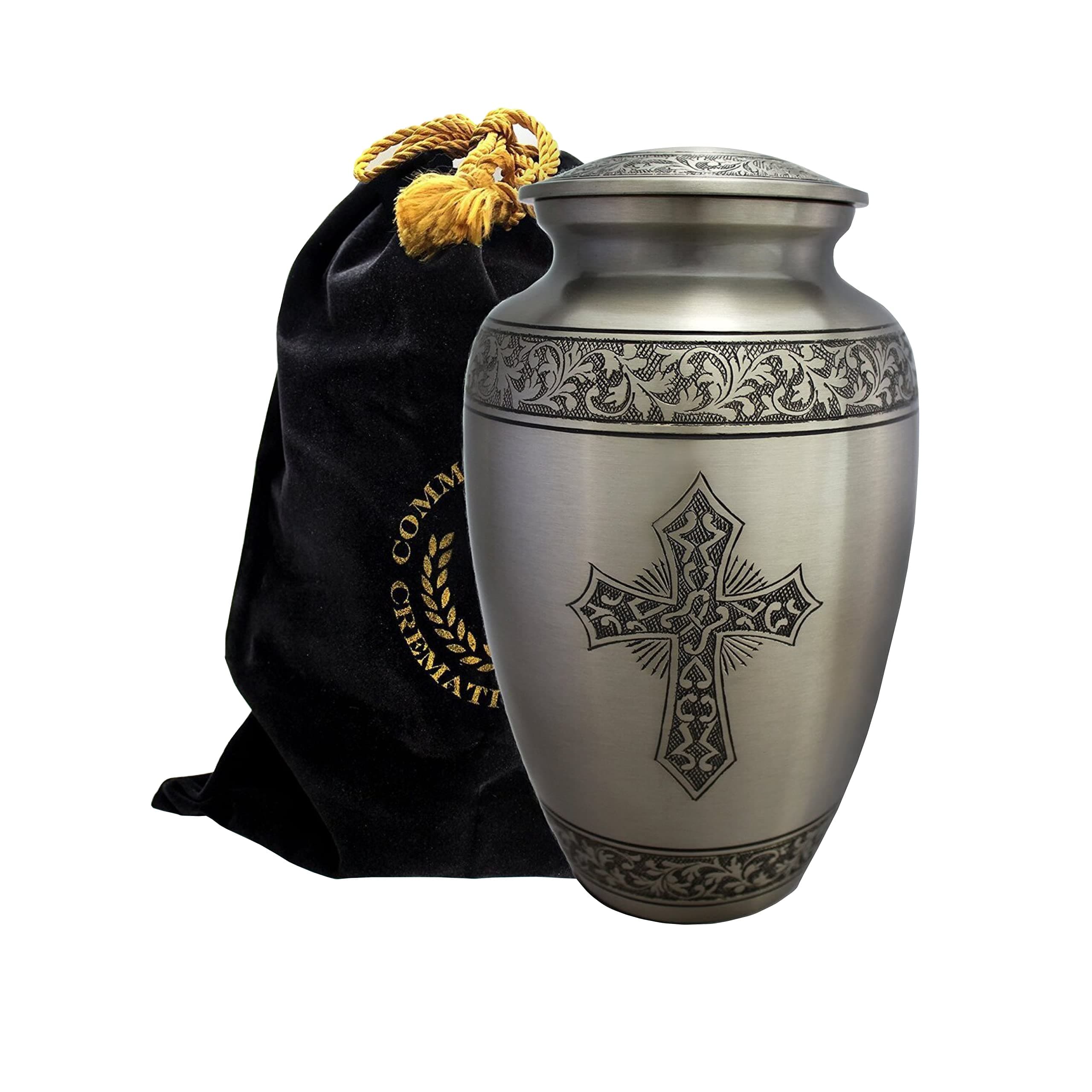 Silver Cross Cremation Urn for Ashes Adult Male - Beautifully Handcrafted Decorative Urns & Personalized Cross Cremation Urn for Ashes for Women