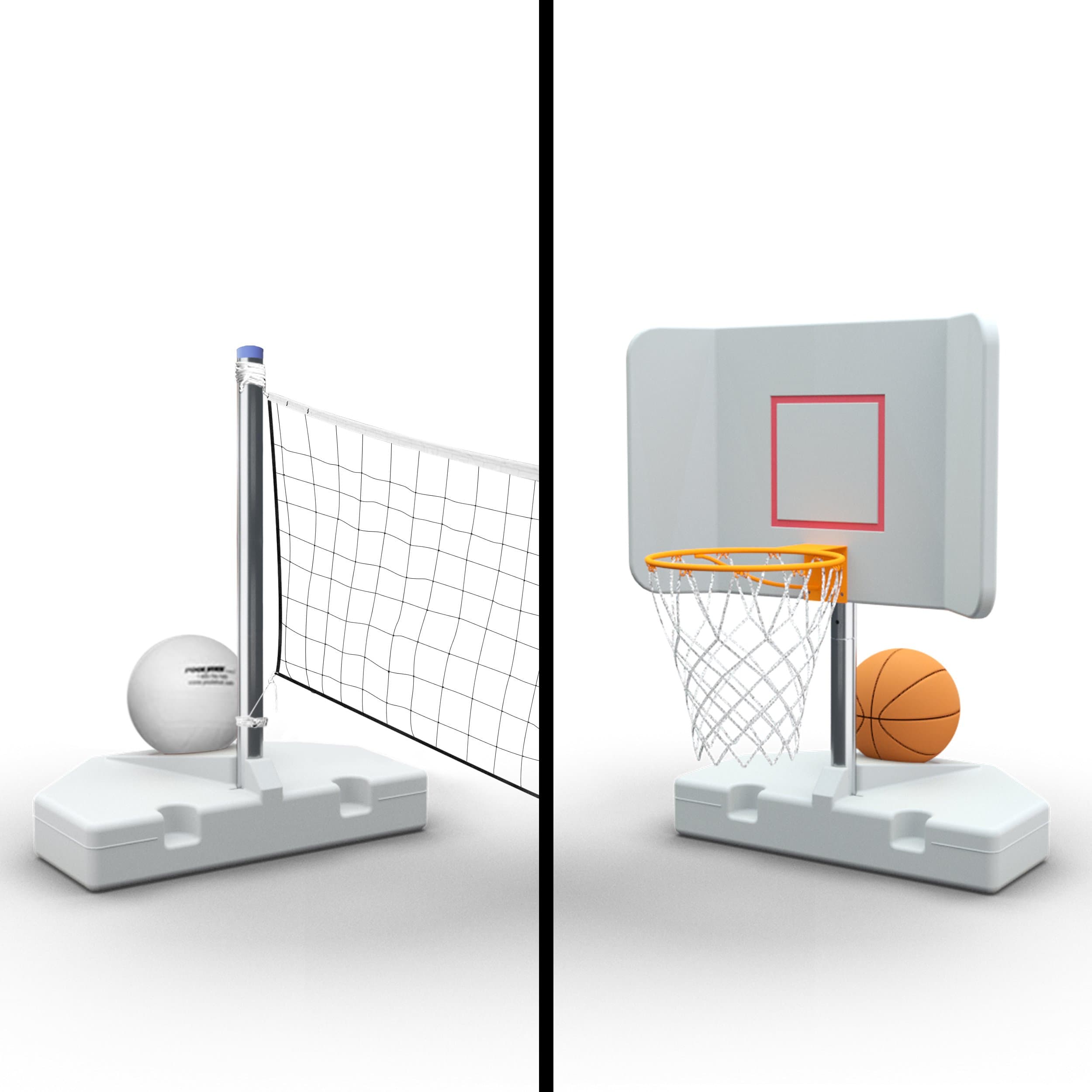 POOL SHOT 2-in-1 Poolside Volleyball/Basketball Combo with Anti-Tumbling Bases and Complete Accessories - Spike N Splash